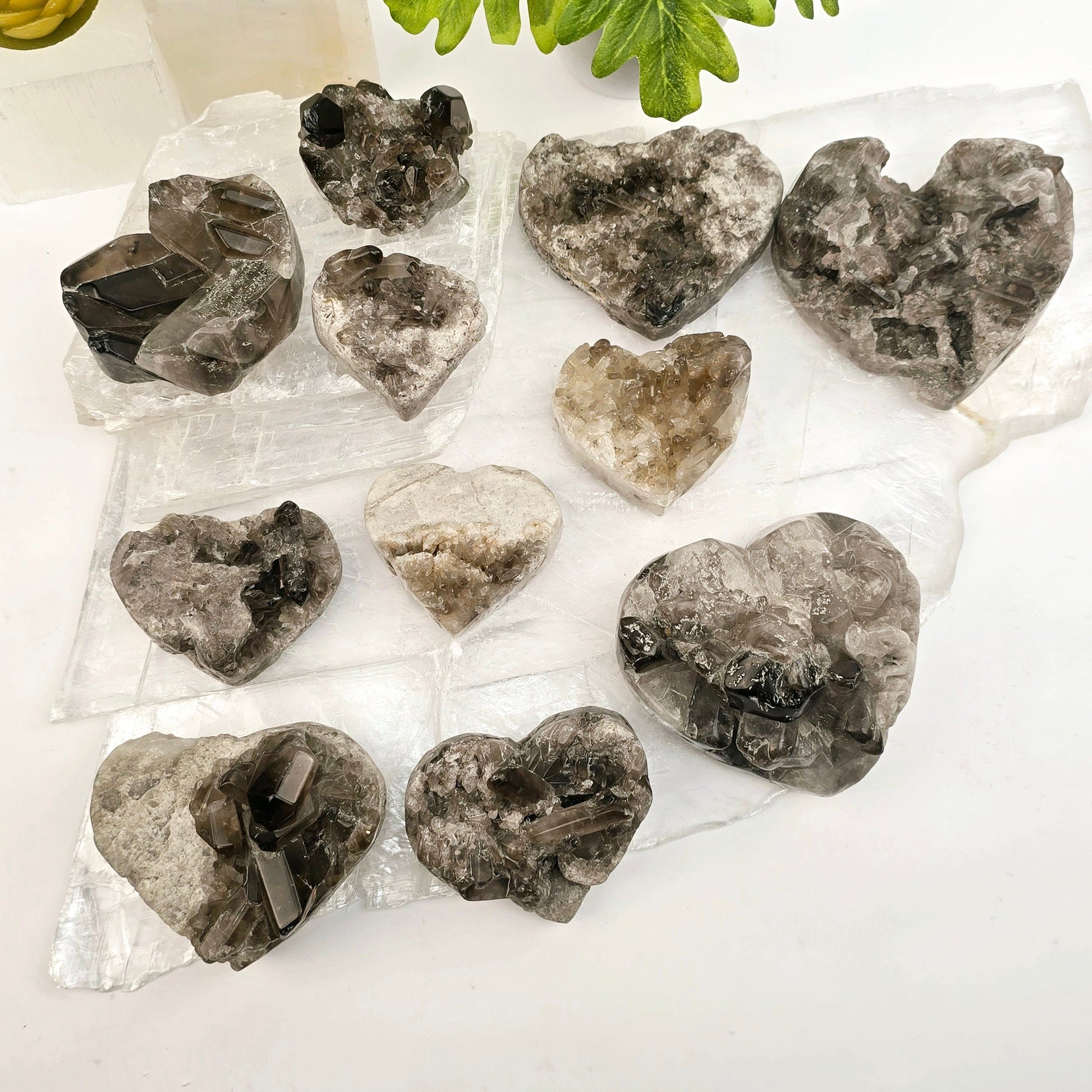 Smokey Quartz Polished Crystal Cluster Heart - You Choose all variants top view 