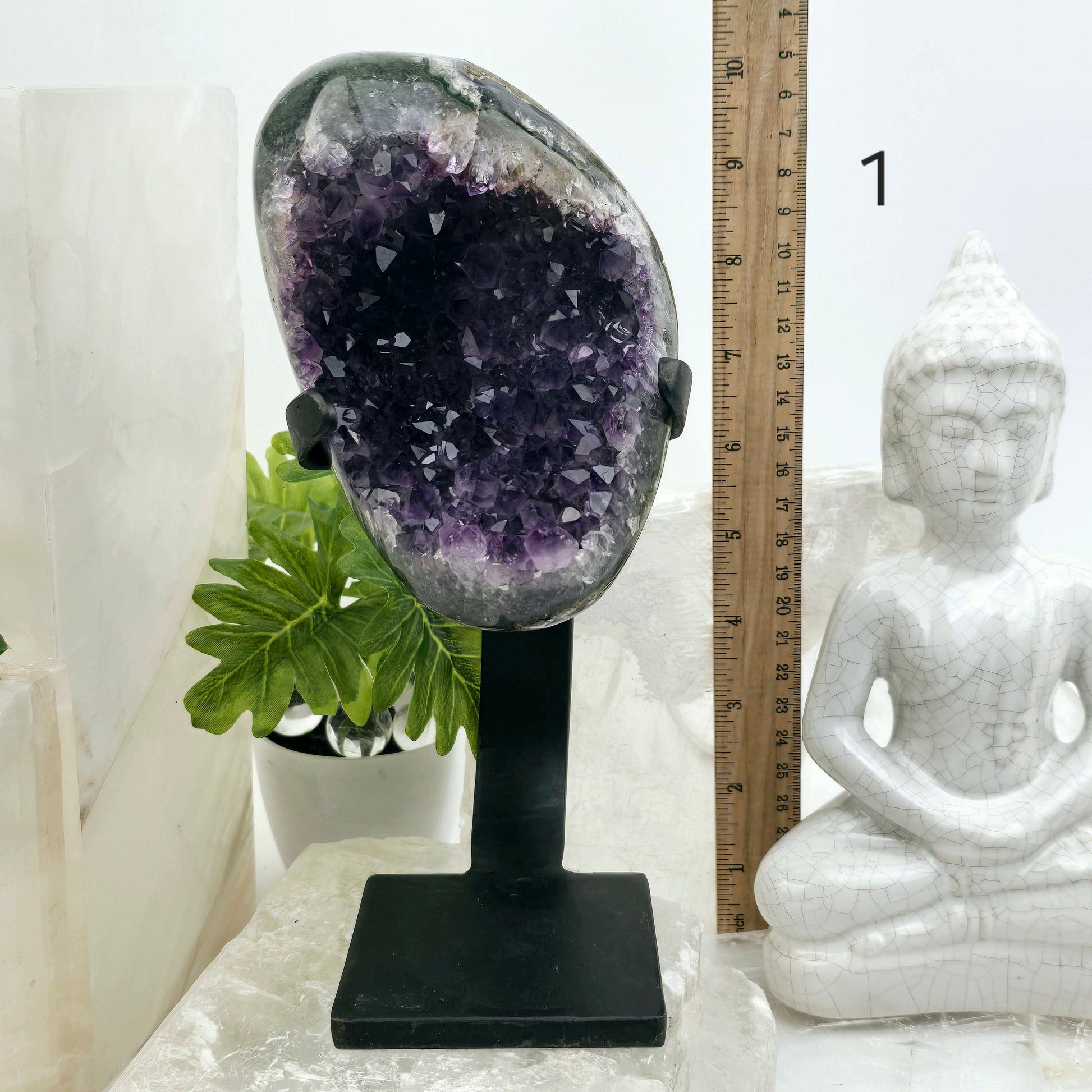 Amethyst Crystal Cluster on Metal Stand from Uruguay - You Choose #1 variant 1 labeled with ruler for size reference