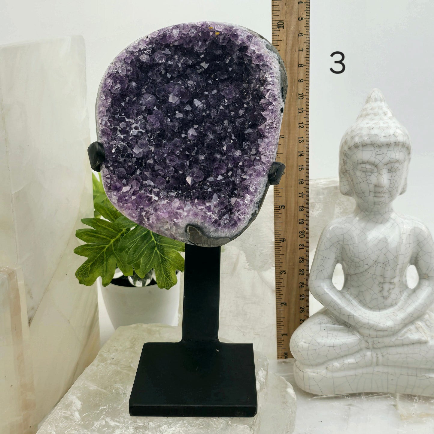 Amethyst Crystal Cluster on Metal Stand from Uruguay - You Choose #1 variant 3 labeled with ruler for size reference