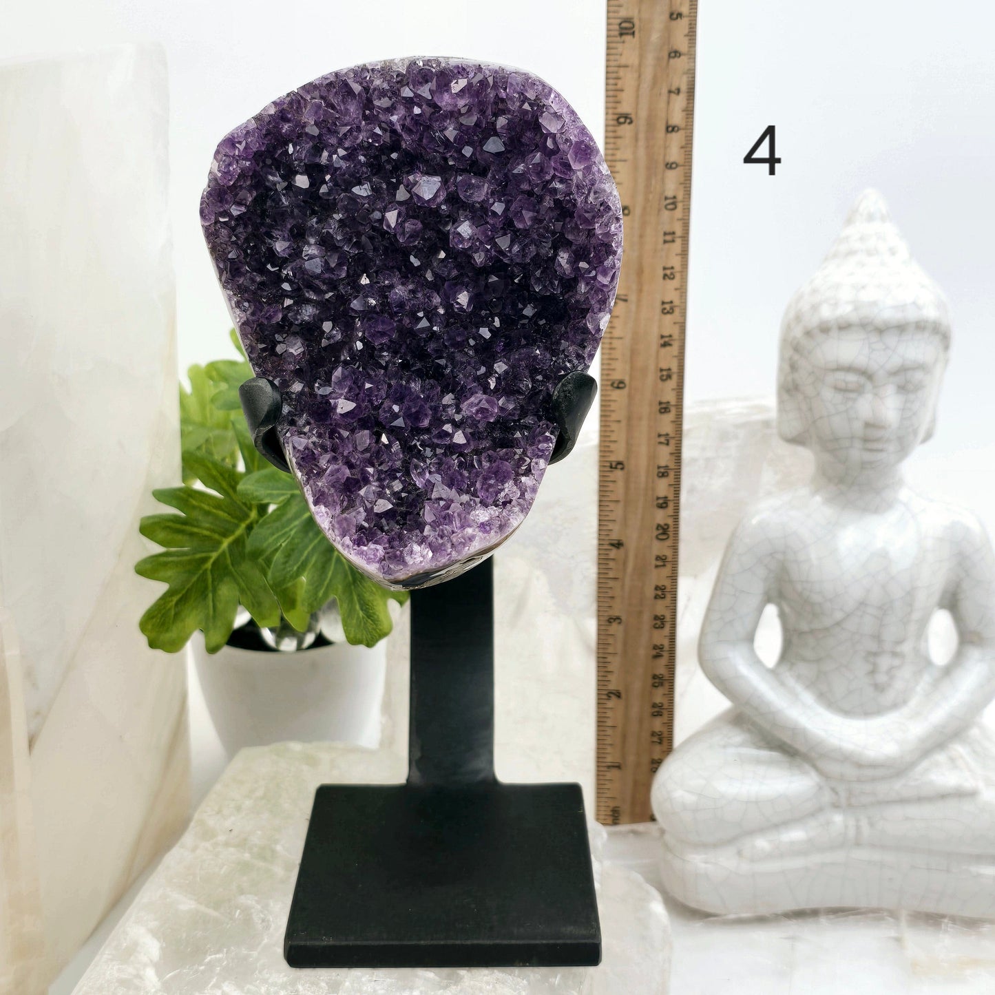 Amethyst Crystal Cluster on Metal Stand from Uruguay - You Choose #1 variant 4 labeled with ruler for size reference