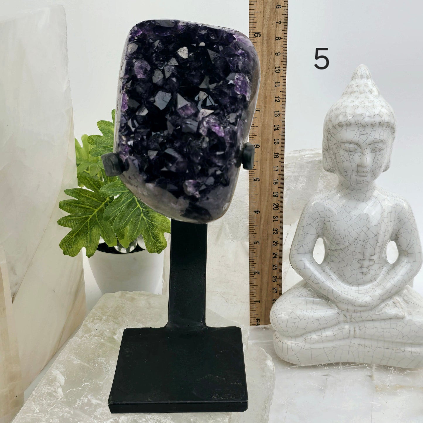 Amethyst Crystal Cluster on Metal Stand from Uruguay - You Choose #1 variant 5 labeled with ruler for size reference