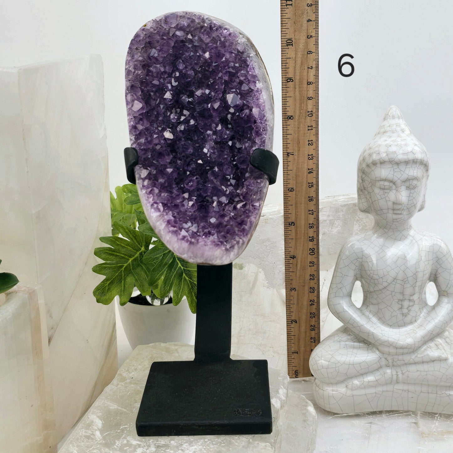 Amethyst Crystal Cluster on Metal Stand from Uruguay - You Choose #1 variant 6 labeled with ruler for size reference