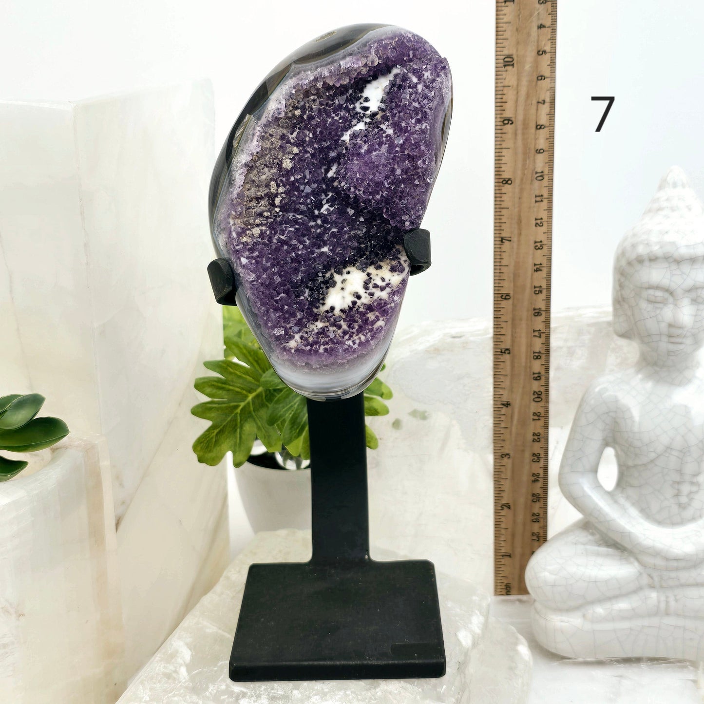 Amethyst Crystal Cluster on Metal Stand from Uruguay - You Choose #1 variant 7 labeled with ruler for size reference
