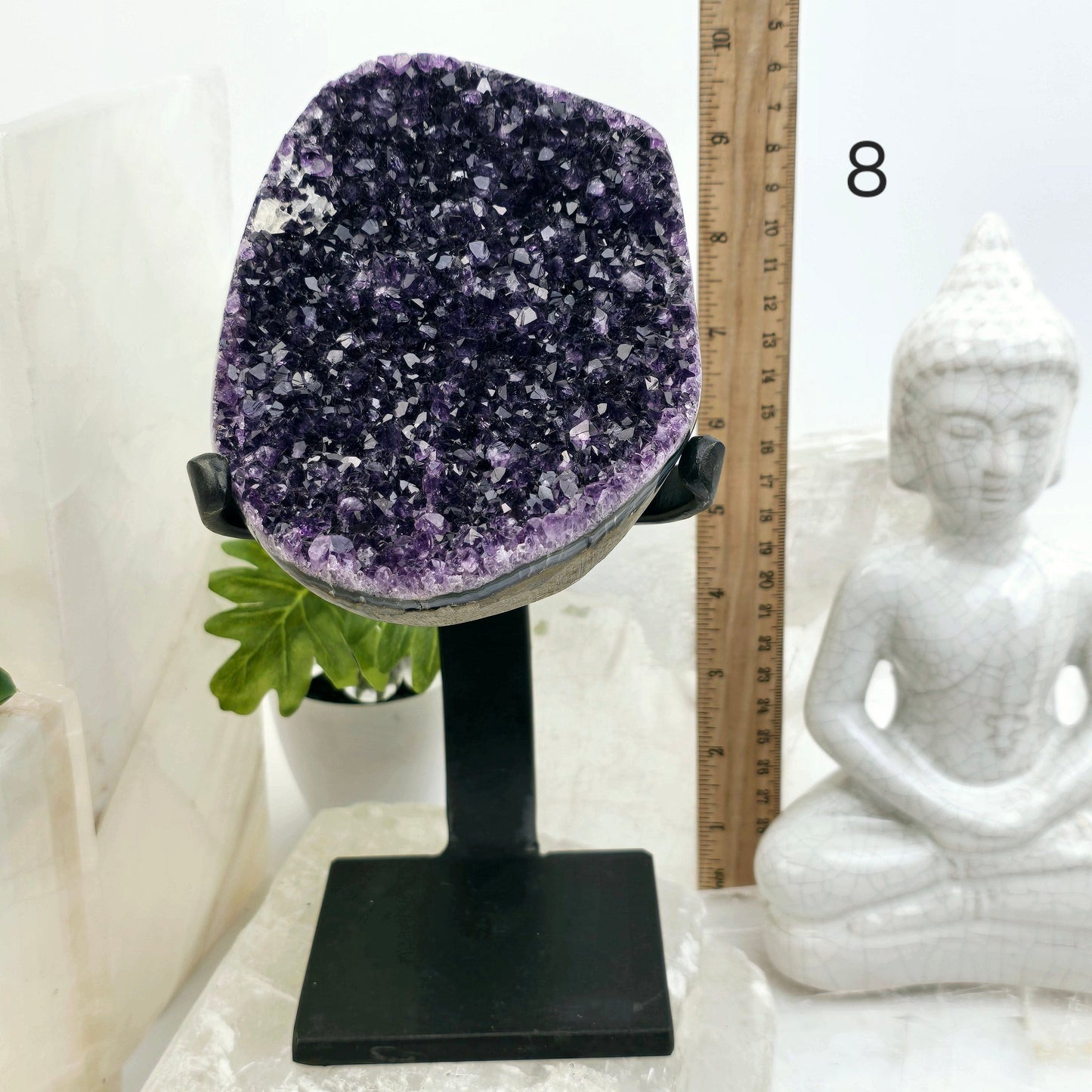 Amethyst Crystal Cluster on Metal Stand from Uruguay - You Choose #1 variant 8 labeled with ruler for size reference