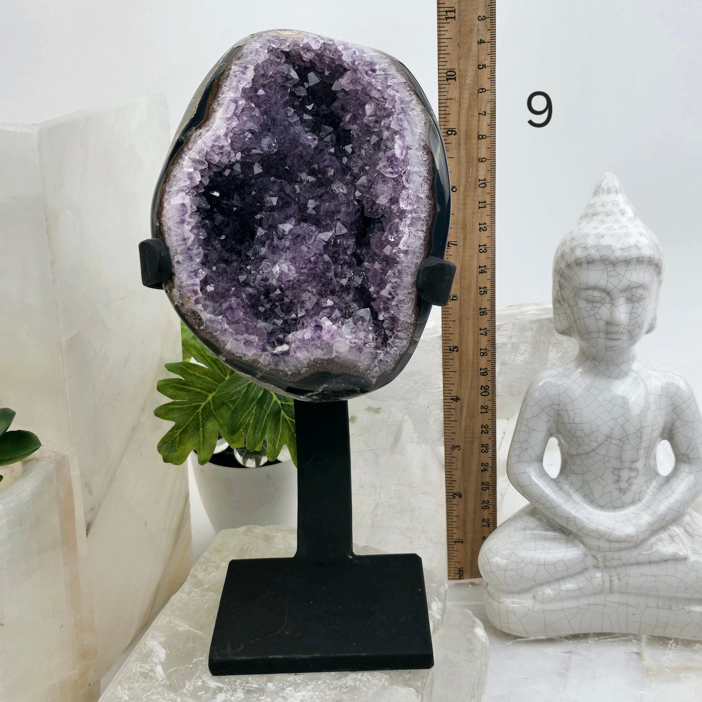 Amethyst Crystal Cluster on Metal Stand from Uruguay - You Choose #1 variant 9 labeled with ruler for size reference