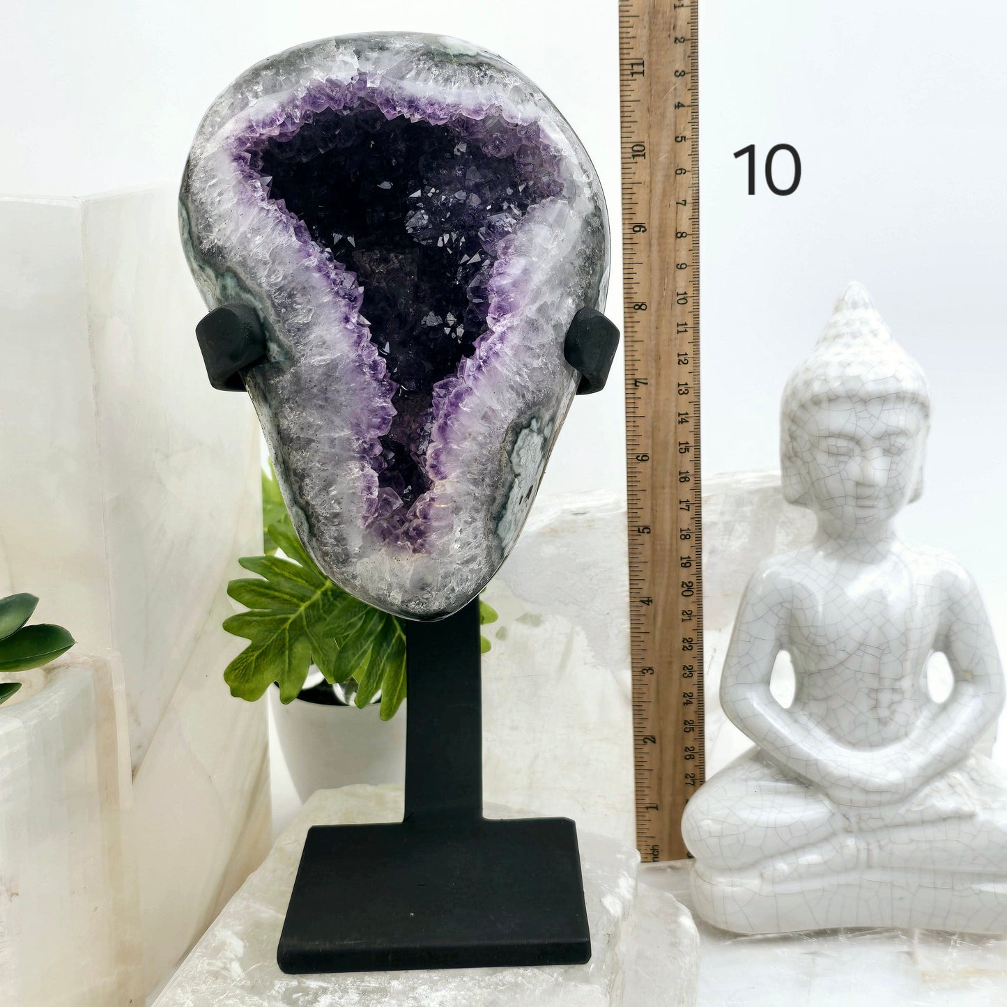 Amethyst Crystal Cluster on Metal Stand from Uruguay - You Choose #1 variant 10 labeled with ruler for size reference