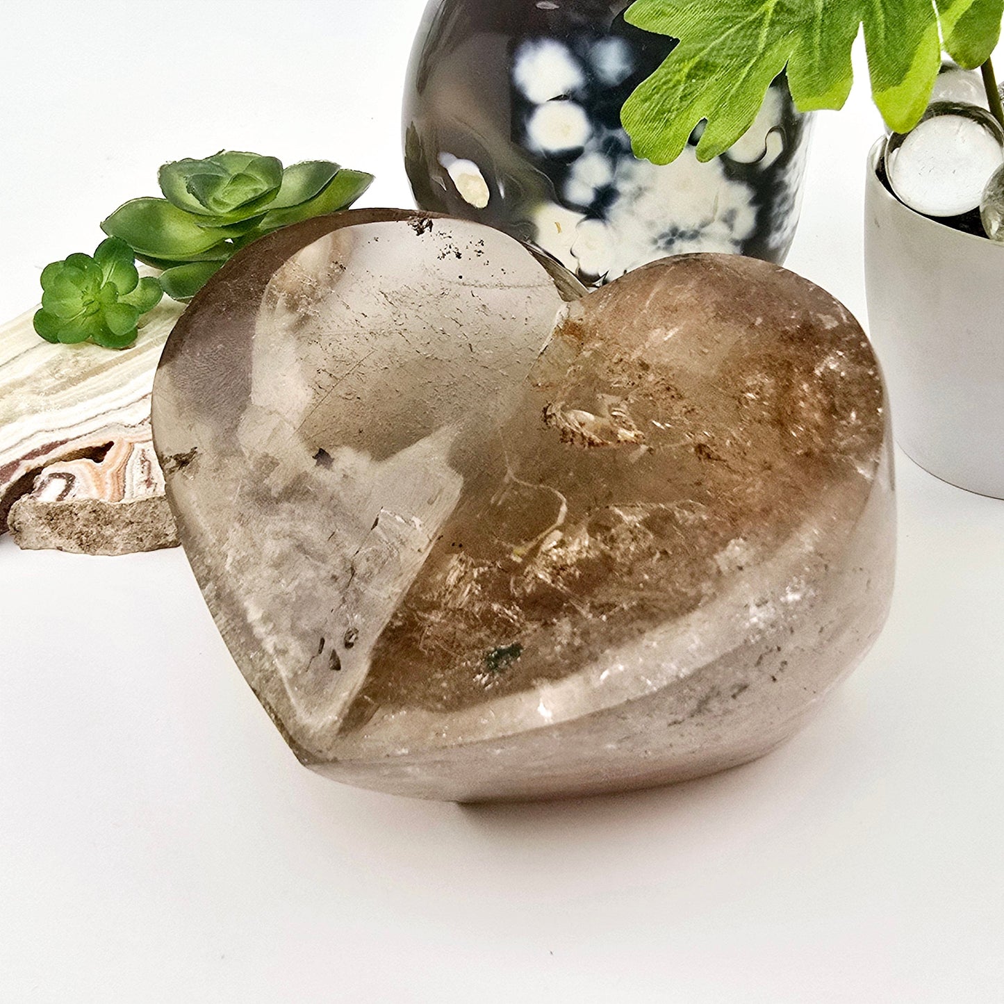 Rutilated Smokey Quartz Lodalite Crystal Heart Cut Base - One-of-a-Kind side view