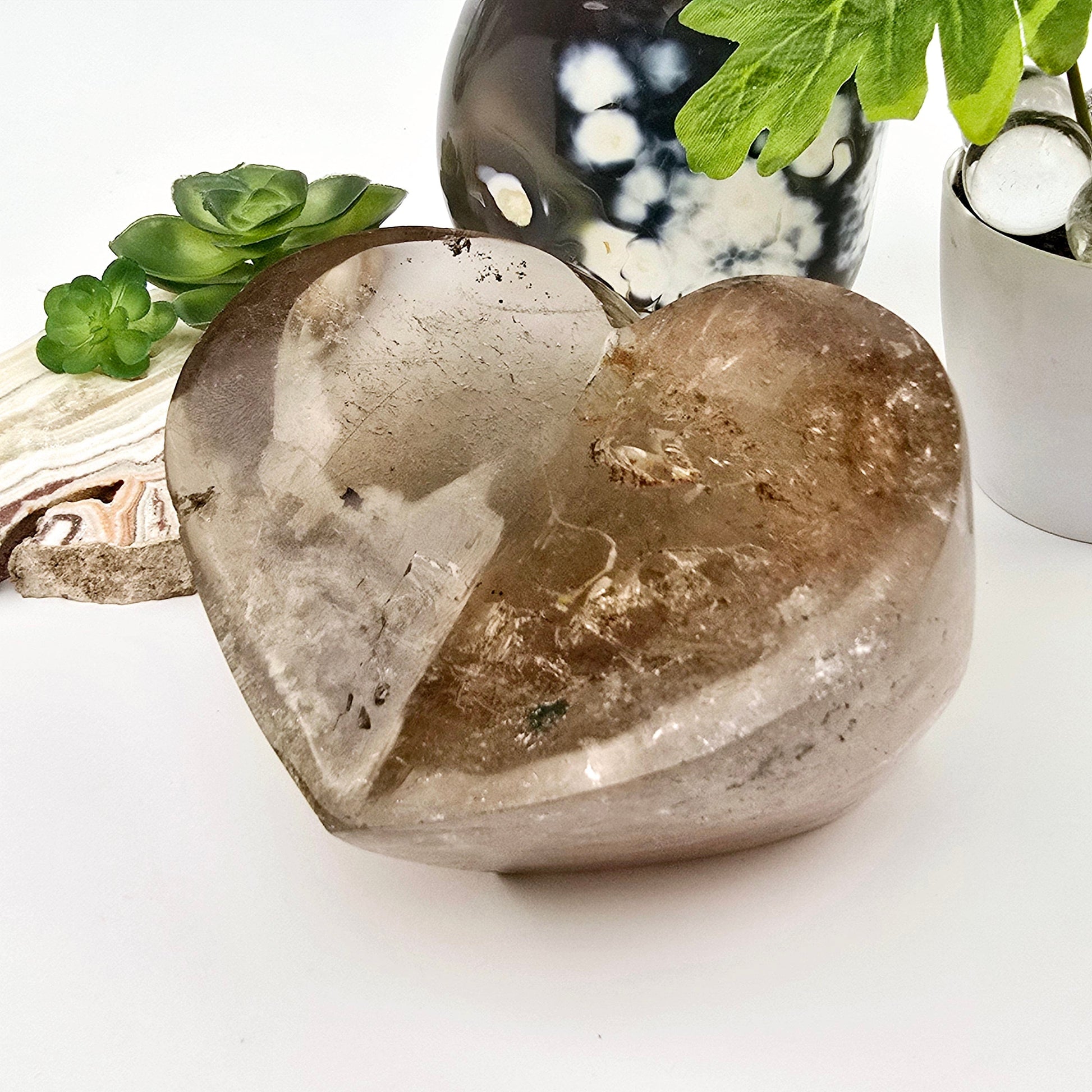 Rutilated Smokey Quartz Lodalite Crystal Heart Cut Base - One-of-a-Kind side view