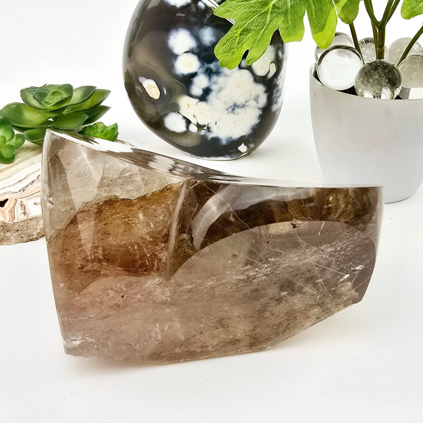 Rutilated Smokey Quartz Lodalite Crystal Heart Cut Base - One-of-a-Kind back view
