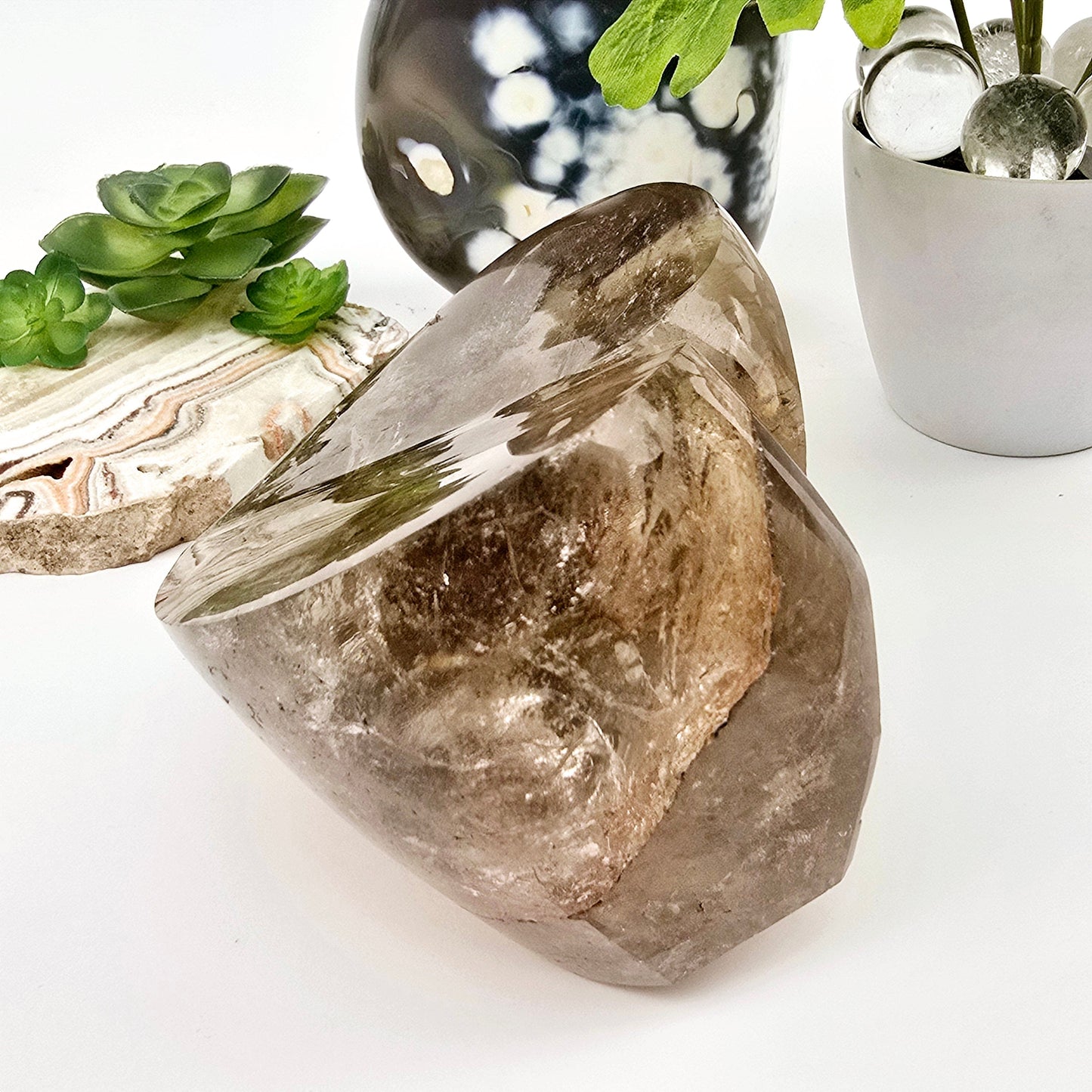 Rutilated Smokey Quartz Lodalite Crystal Heart Cut Base - One-of-a-Kind side view