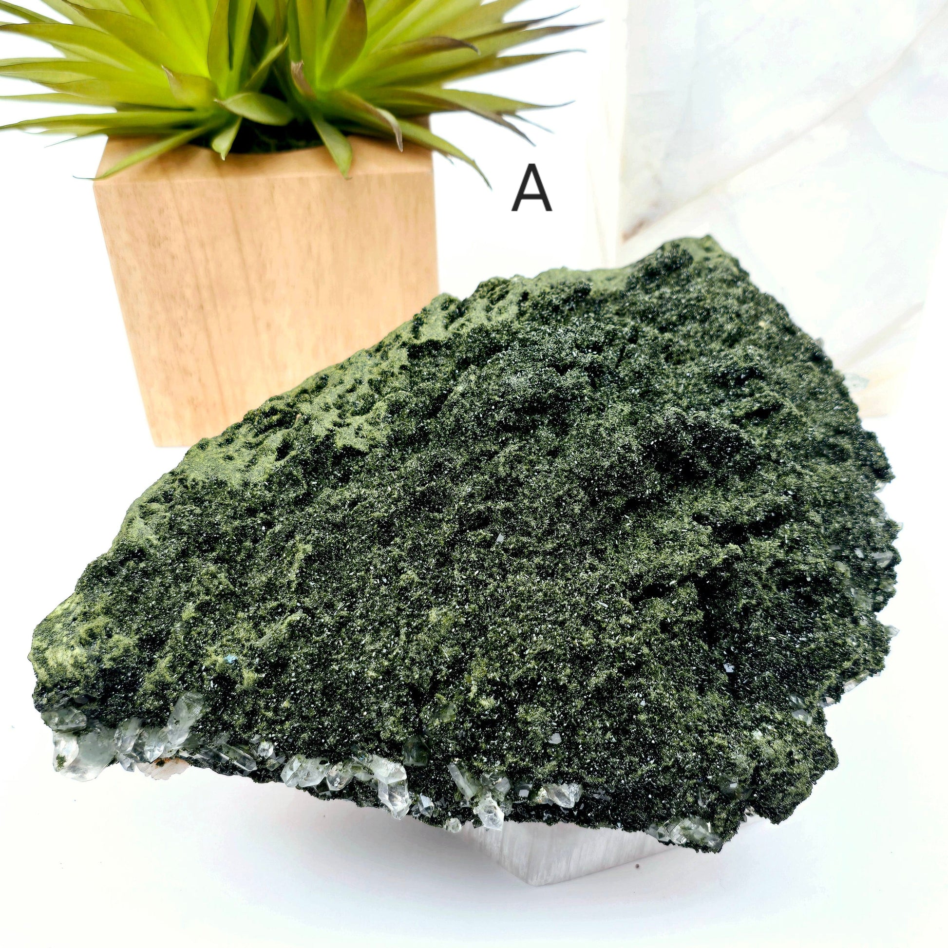 Forest Epidote with Quartz Crystal Cluster from Turkey - You Choose variant A labeled