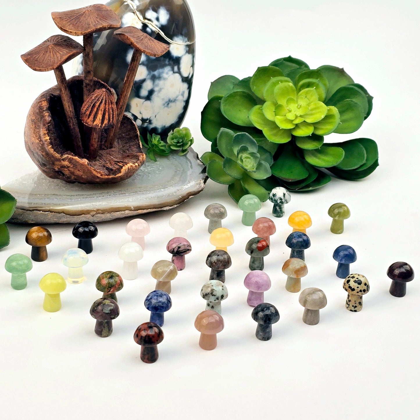 Gemstone Mushroom - Small Crystal Carving - Available in Set of 10 - You Choose Stone all variants side view