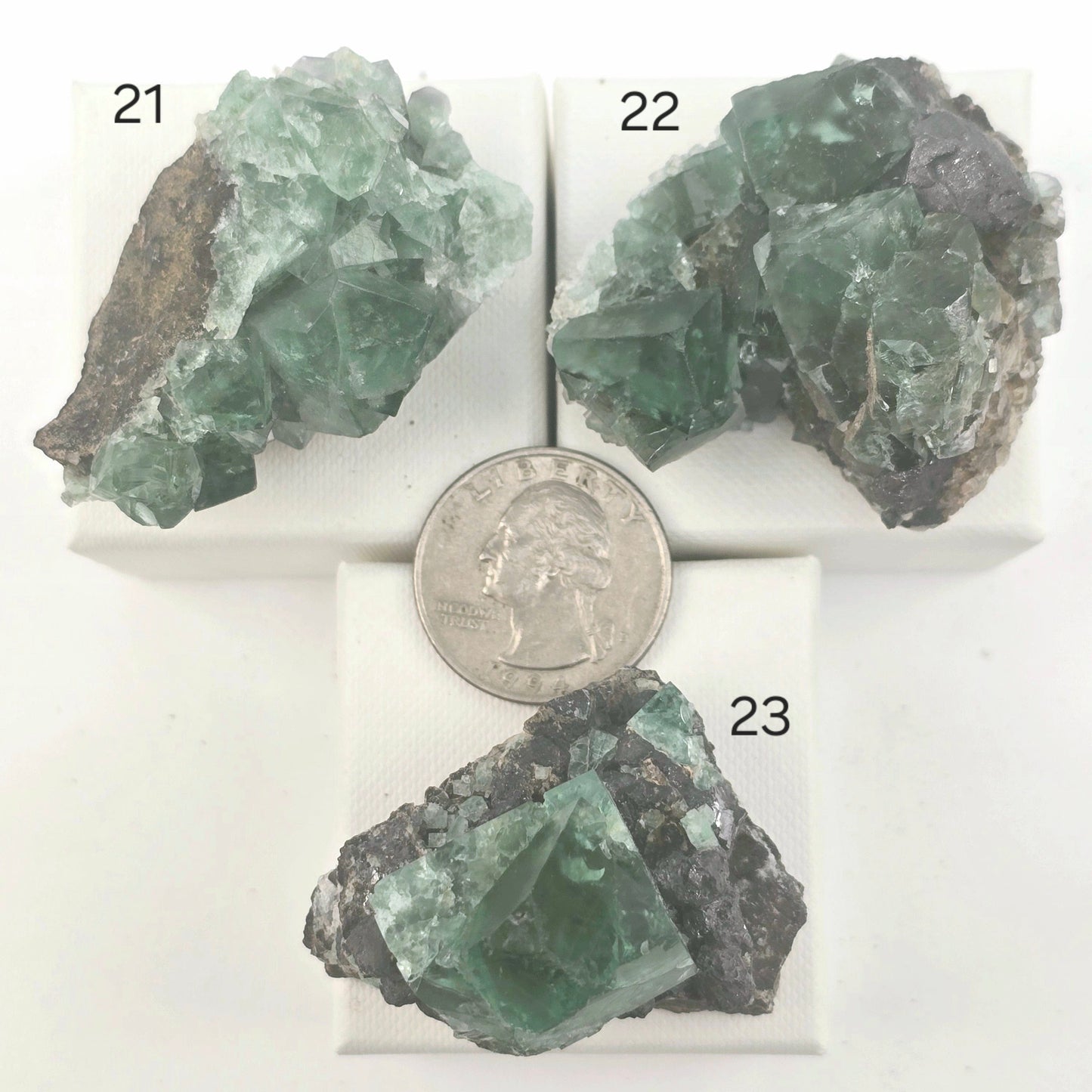 Diana Maria Mine Fluorite Crystal Cluster from England - You Choose #2 variants 21, 22, and 23 labeled with quarter for size reference