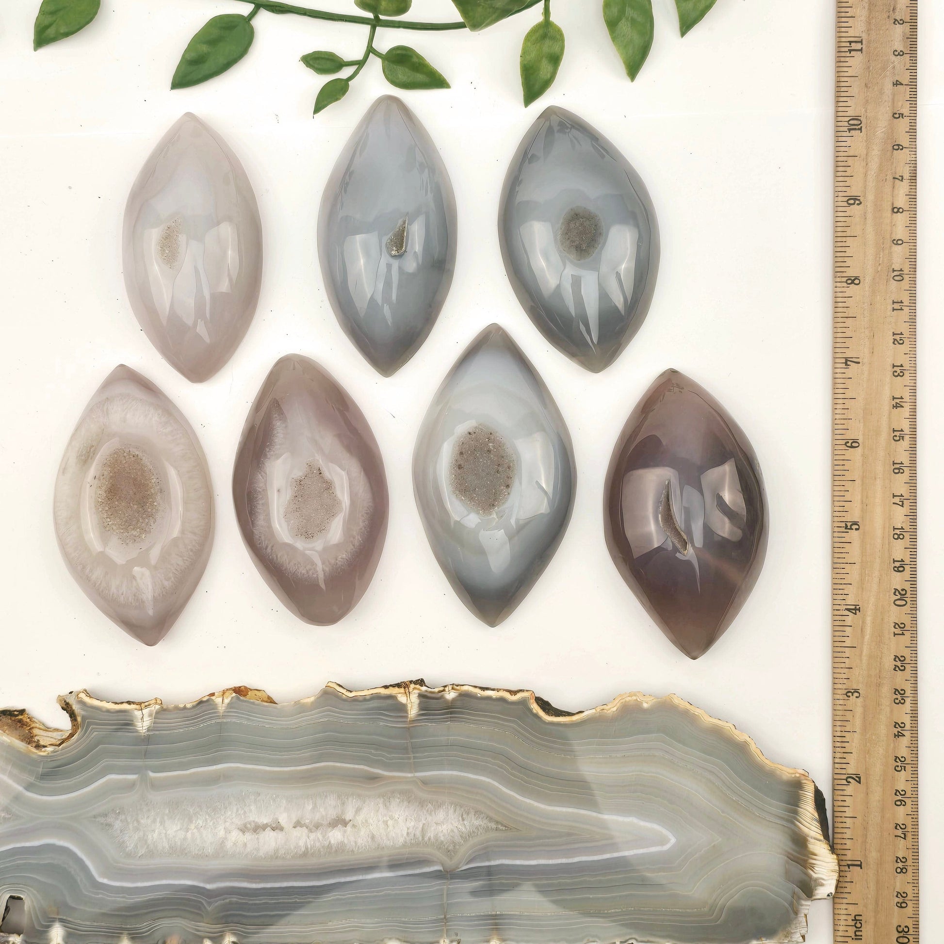 Agate - Large Natural Agate Druzy Polished Marquise Crystal Cabochon - You Choose all variants with ruler for size reference