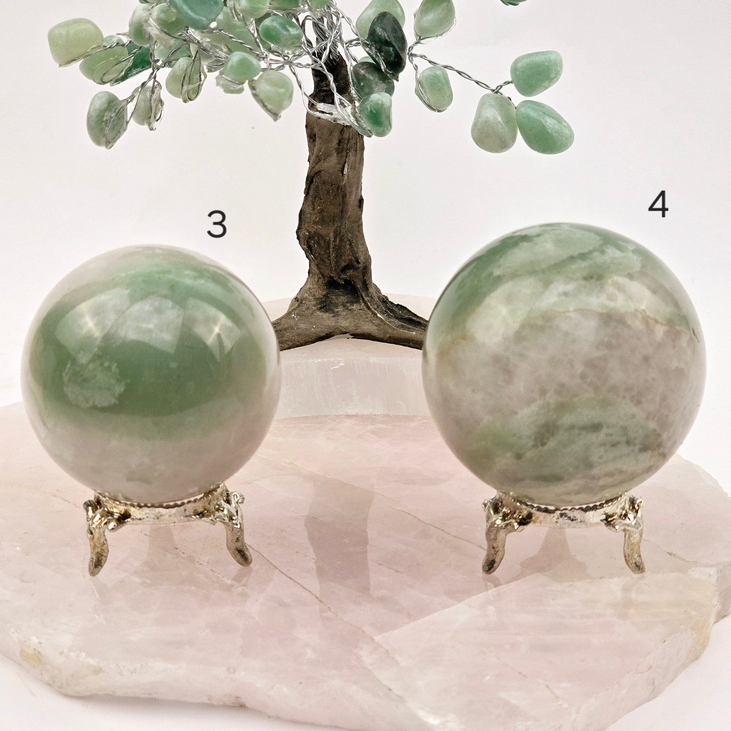 Green and White Quartz Crystal Sphere - You Choose #1 variants 3 and 4 labeled