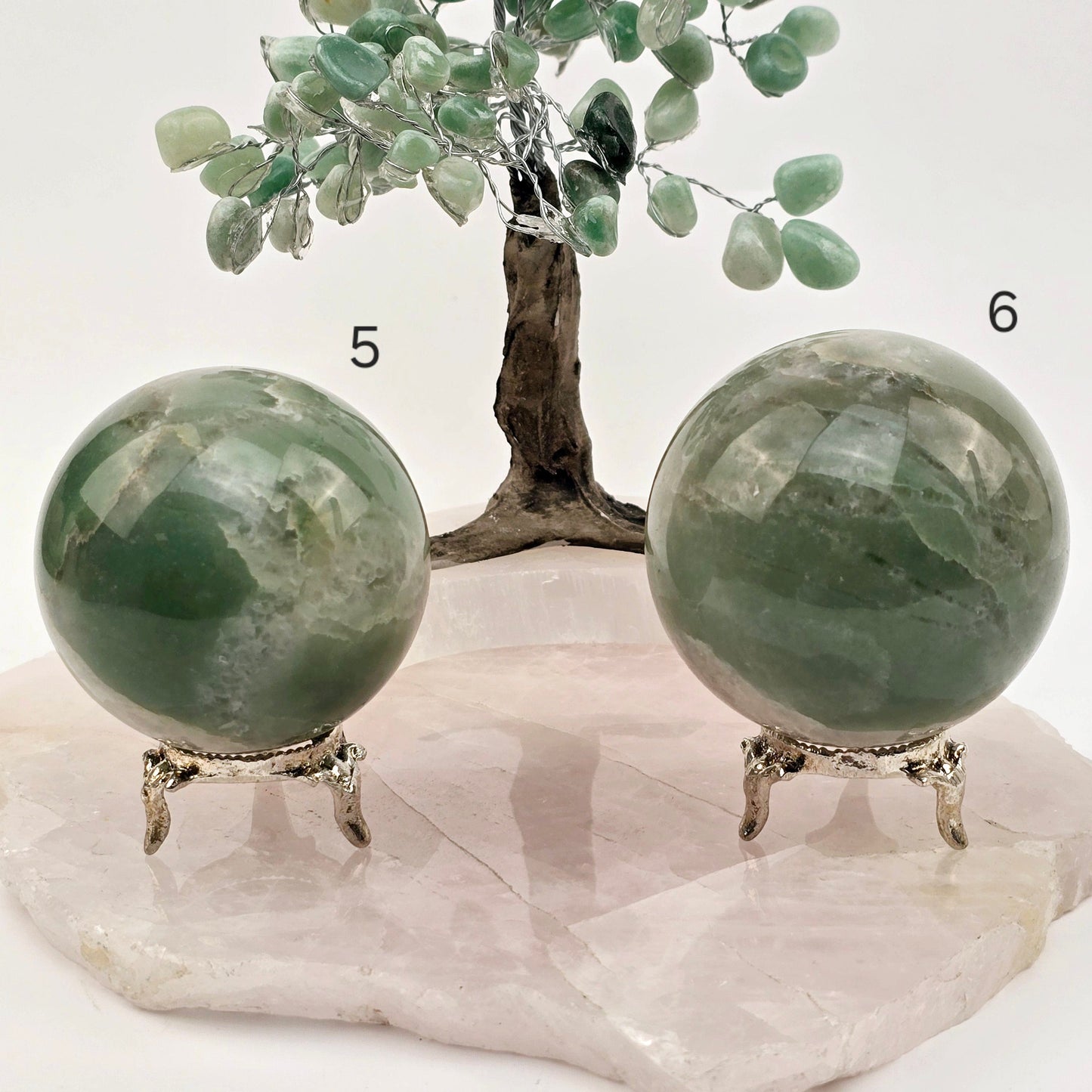 Green and White Quartz Crystal Sphere - You Choose #1 variants 5 and 6 labeled