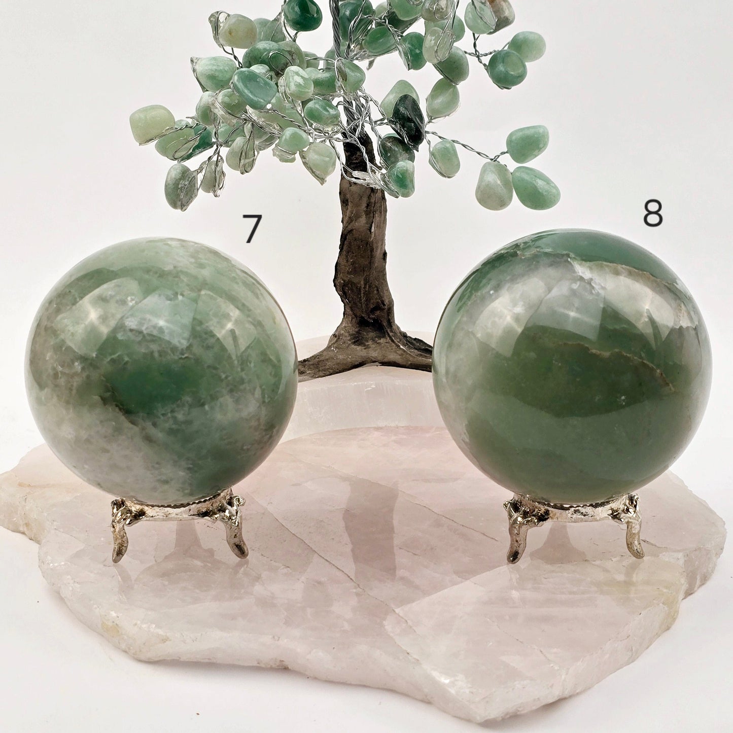 Green and White Quartz Crystal Sphere - You Choose #1 variants 7 and 8 labeled