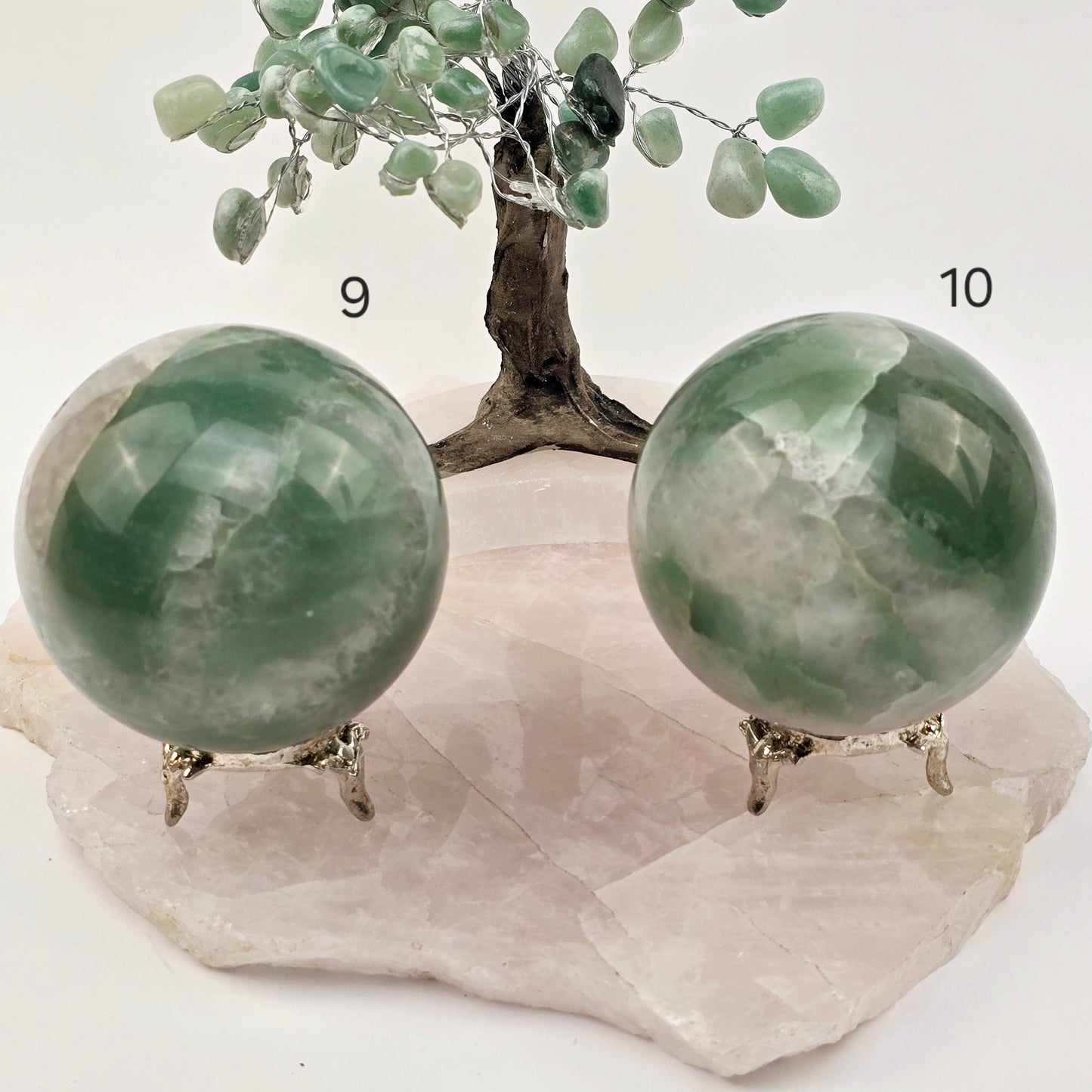 Green and White Quartz Crystal Sphere - You Choose #1 variants 9 and 10 labeled