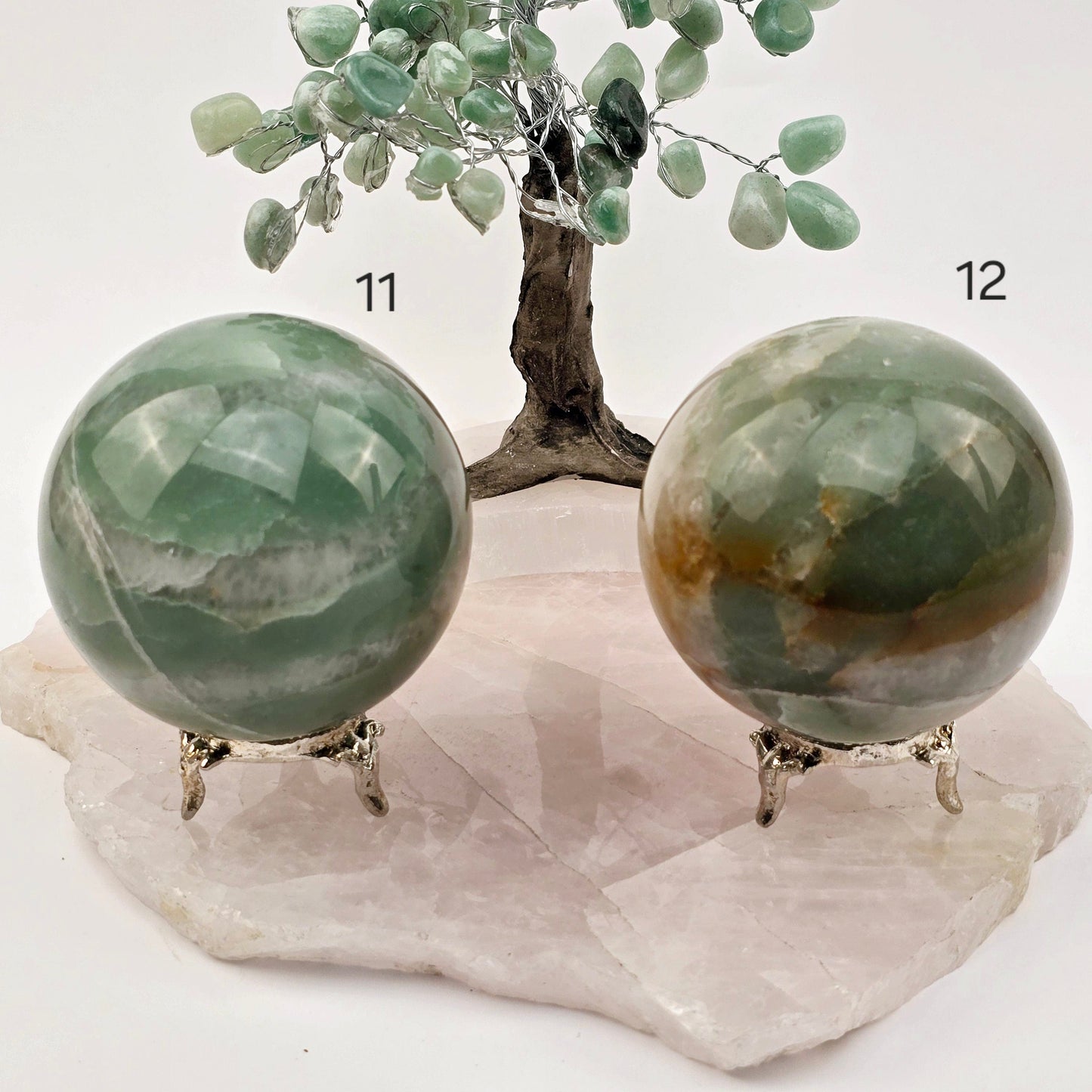 Green and White Quartz Crystal Sphere - You Choose #1 variants 11 and 12 labeled
