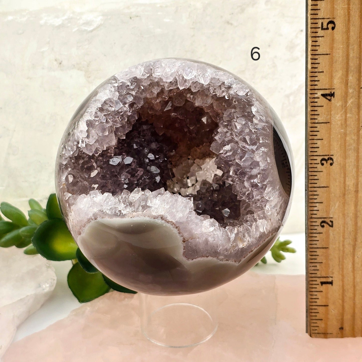 Amethyst Agate Crystal Sphere - You Choose #1 variant 6 labeled with ruler for size reference