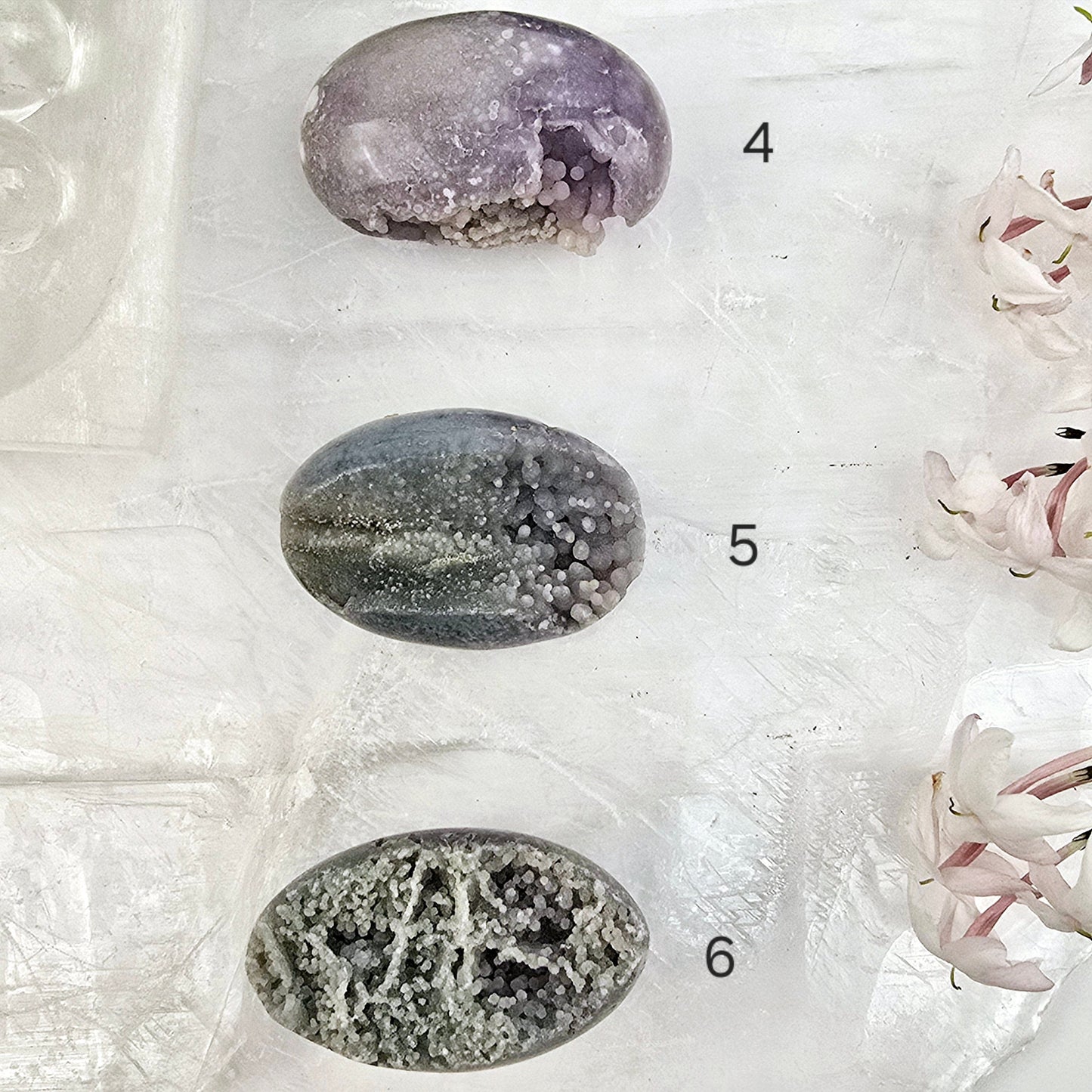Grape Agate Polished Crystal Egg from Indonesia - You Choose #1 variants 4, 5, and 6 labeled