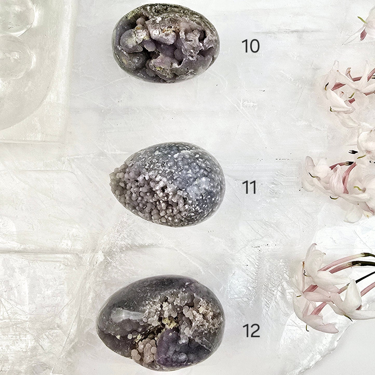 Grape Agate Polished Crystal Egg from Indonesia - You Choose #1 variants 10, 11 and 12 labeled