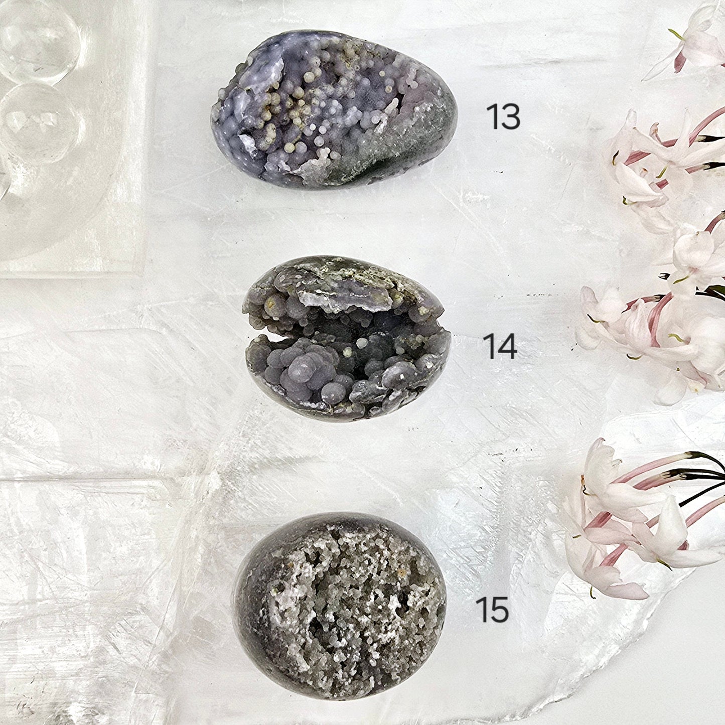 Grape Agate Polished Crystal Egg from Indonesia - You Choose #1 variants 13, 14 and 15 labeled