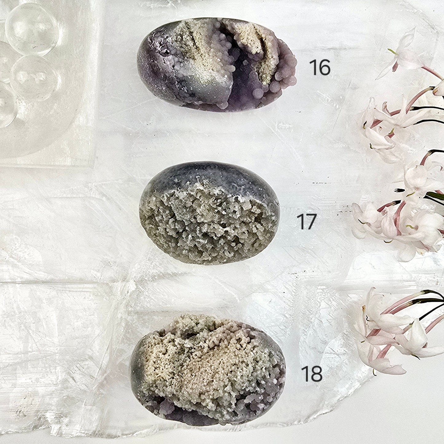 Grape Agate Polished Crystal Egg from Indonesia - You Choose #1 variants 16, 17 and 18 labeled
