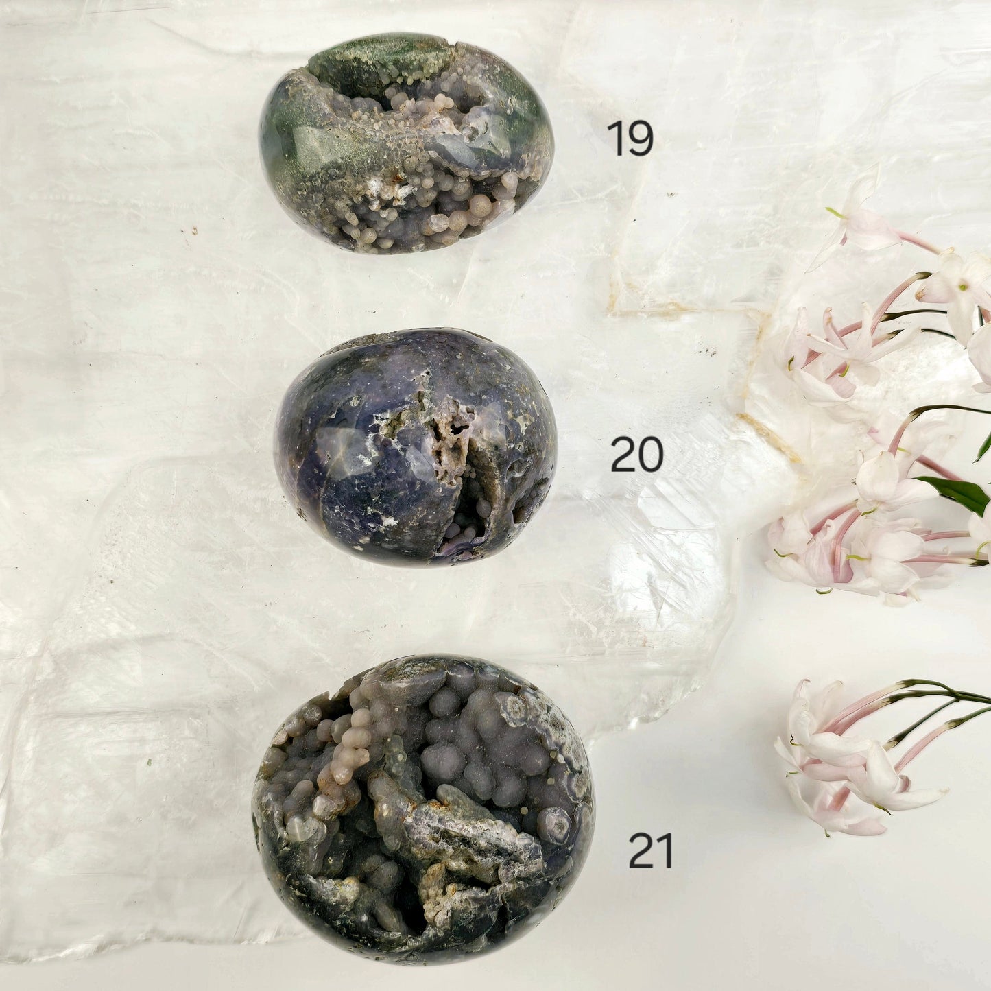 Grape Agate Polished Crystal Egg from Indonesia - You Choose #1 variants 19, 20 and 21 labeled