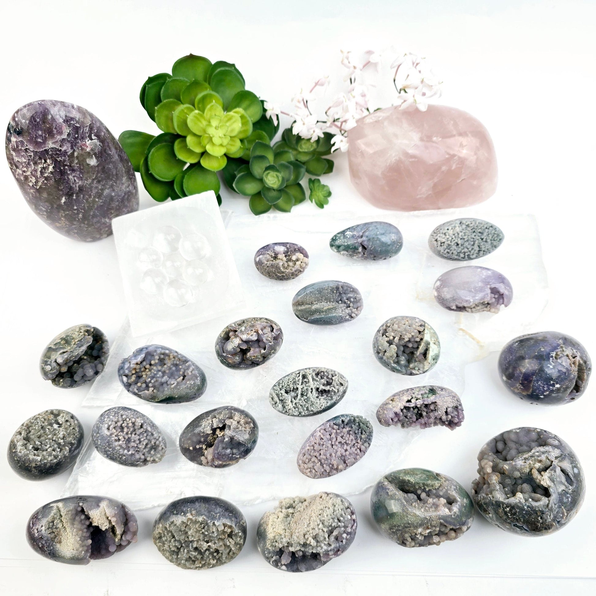 Grape Agate Polished Crystal Egg from Indonesia - You Choose #1 all variants top view