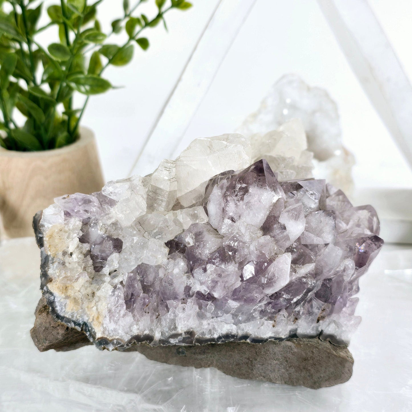 Amethyst Crystal Cluster with Calcite One-of-a-Kind #2 side view