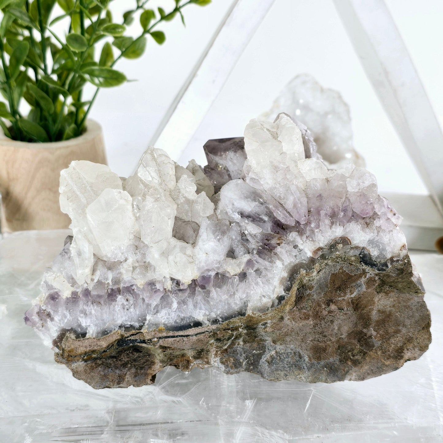 Amethyst Crystal Cluster with Calcite One-of-a-Kind #2 back view