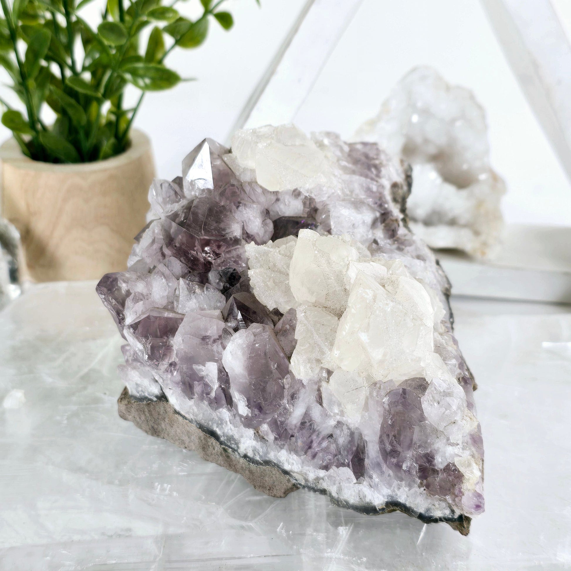 Amethyst Crystal Cluster with Calcite One-of-a-Kind #2 side view