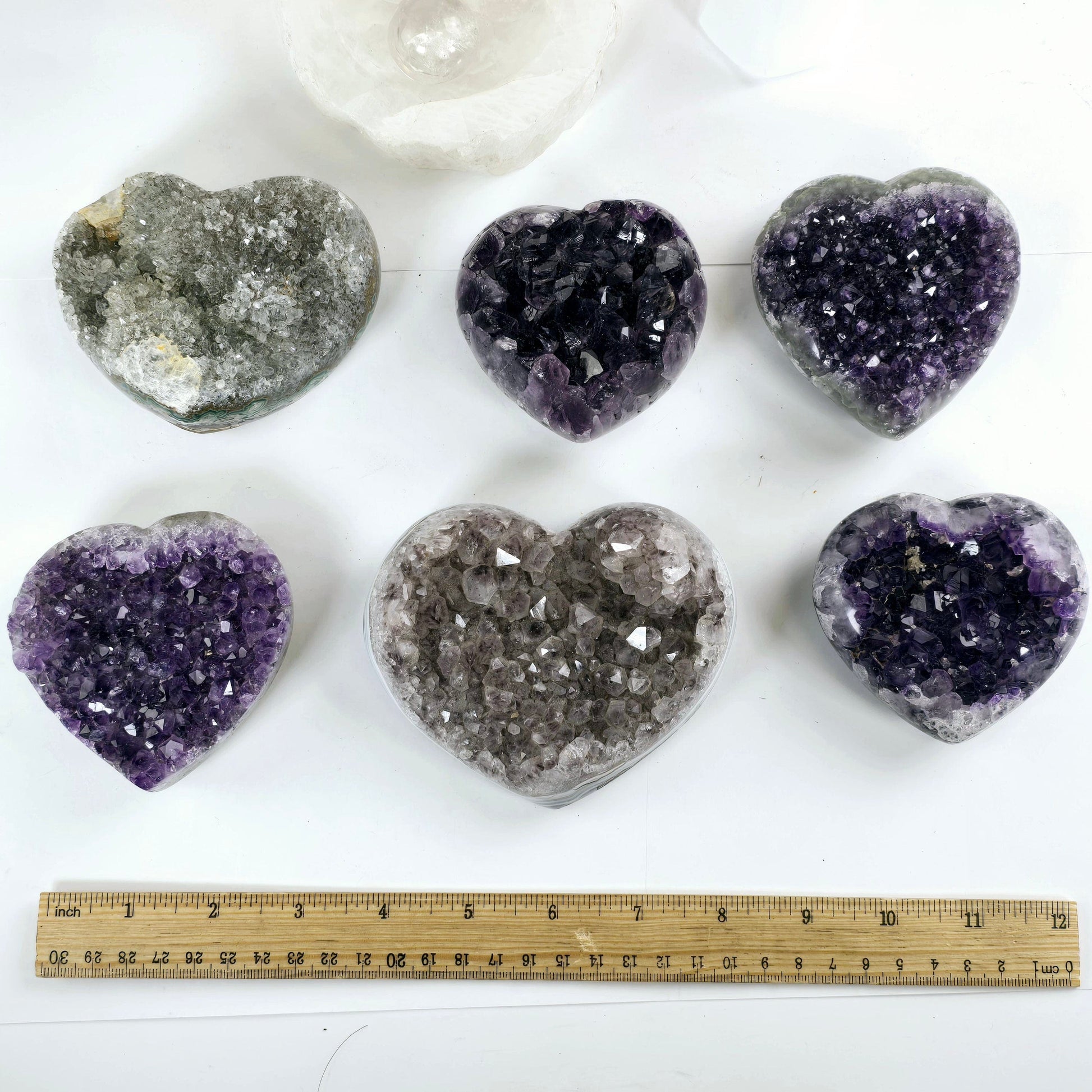Amethyst Crystal Heart - You Choose #3 all variants with ruler for size reference