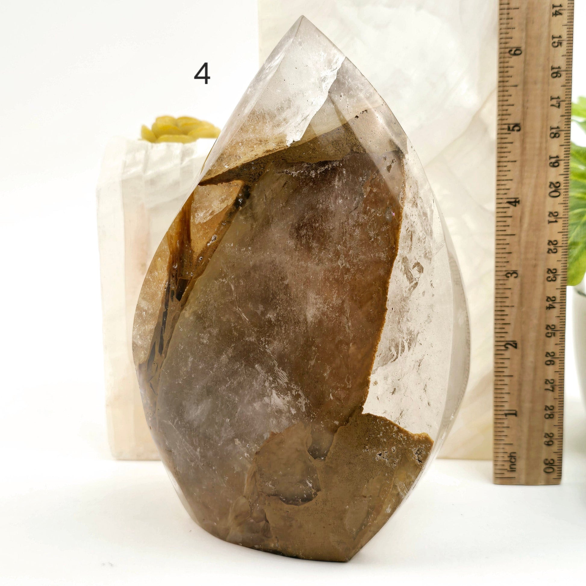 Golden Healer Quartz Crystal Flame Point Cut Base - You Choose #1 variant 4 labeled with ruler for size reference