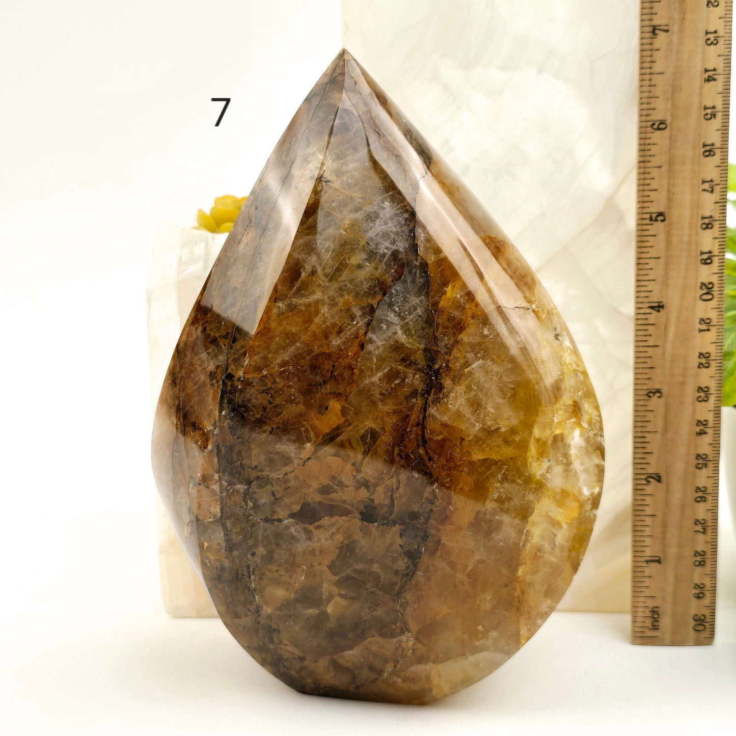 Golden Healer Quartz Crystal Flame Point Cut Base - You Choose #1 variant 7 labeled with ruler for size reference