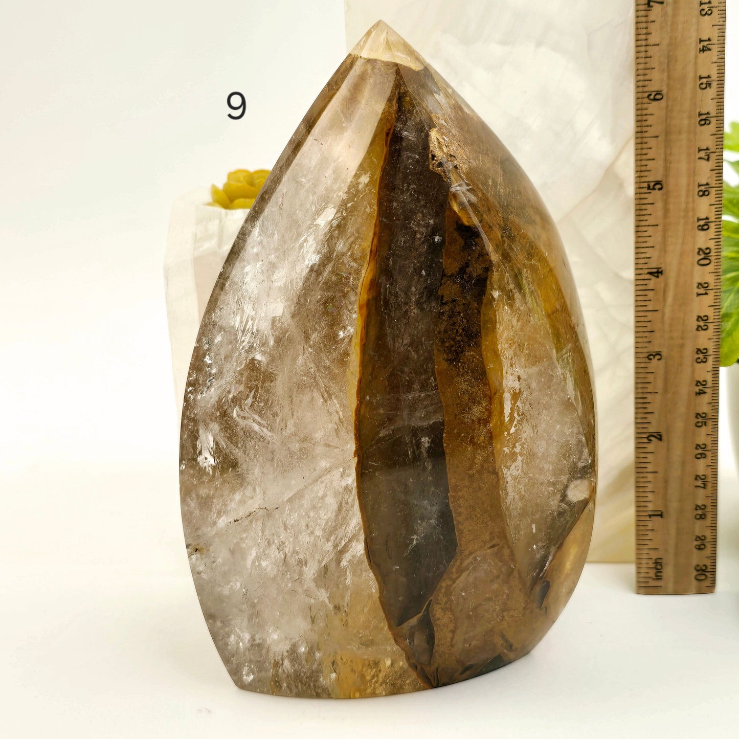 Golden Healer Quartz Crystal Flame Point Cut Base - You Choose #1 variant 9 labeled with ruler for size reference