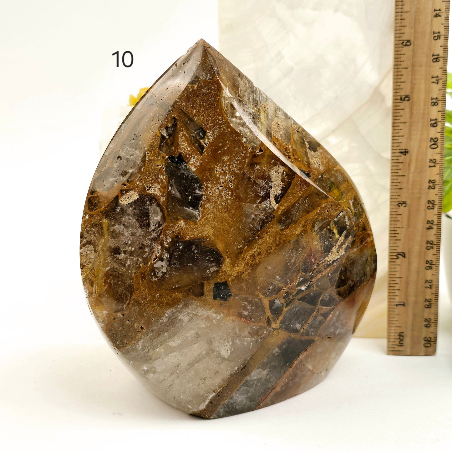 Golden Healer Quartz Crystal Flame Point Cut Base - You Choose #1 variant 10 labeled with ruler for size reference