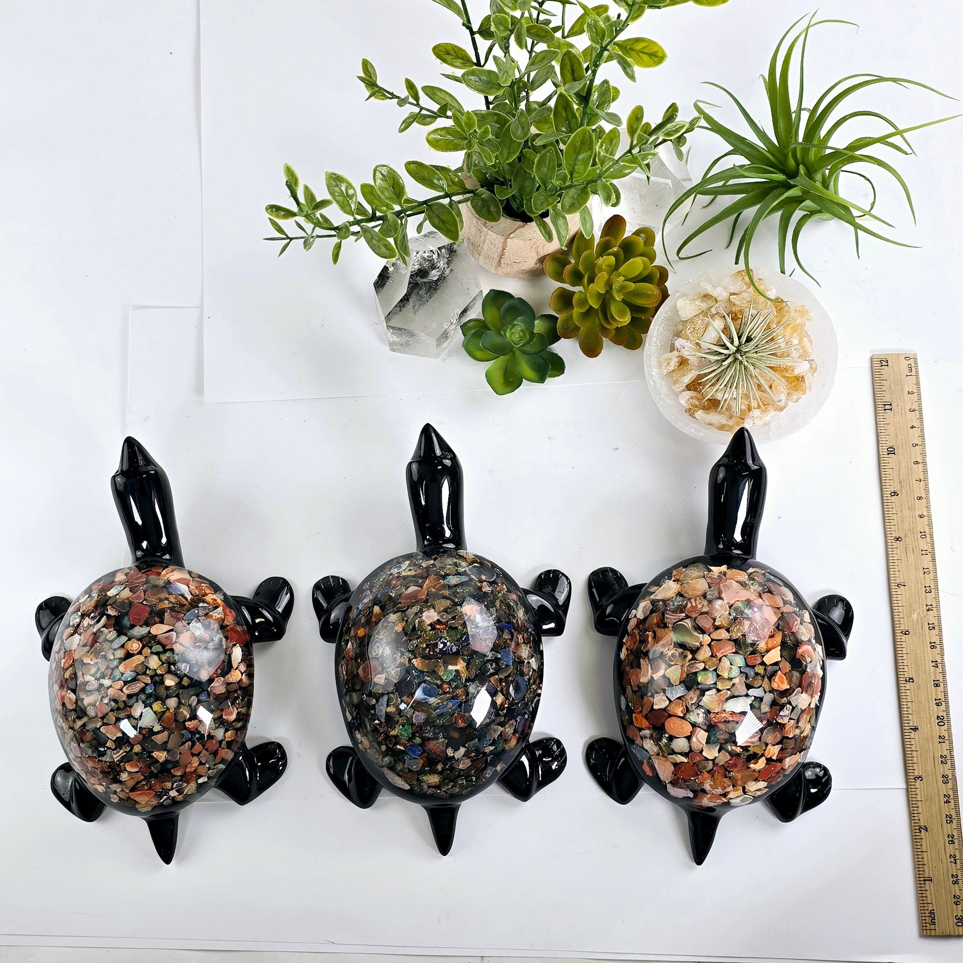 Opal Crystal and Resin Turtle - Large - You Choose all variants with ruler for size reference