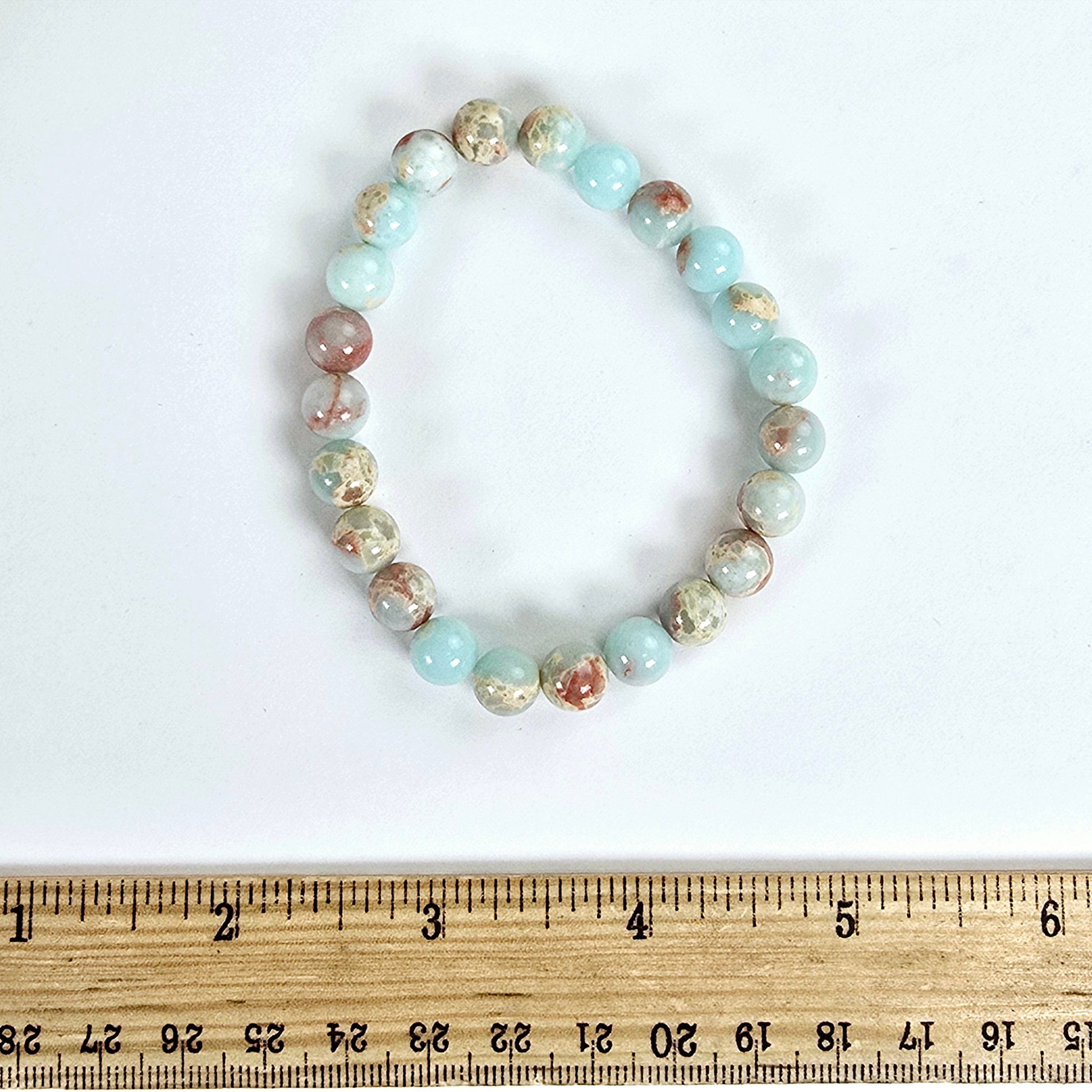 Imperial Jasper Crystal Bracelet - 8mm Beaded Bracelet one shown with ruler for size reference