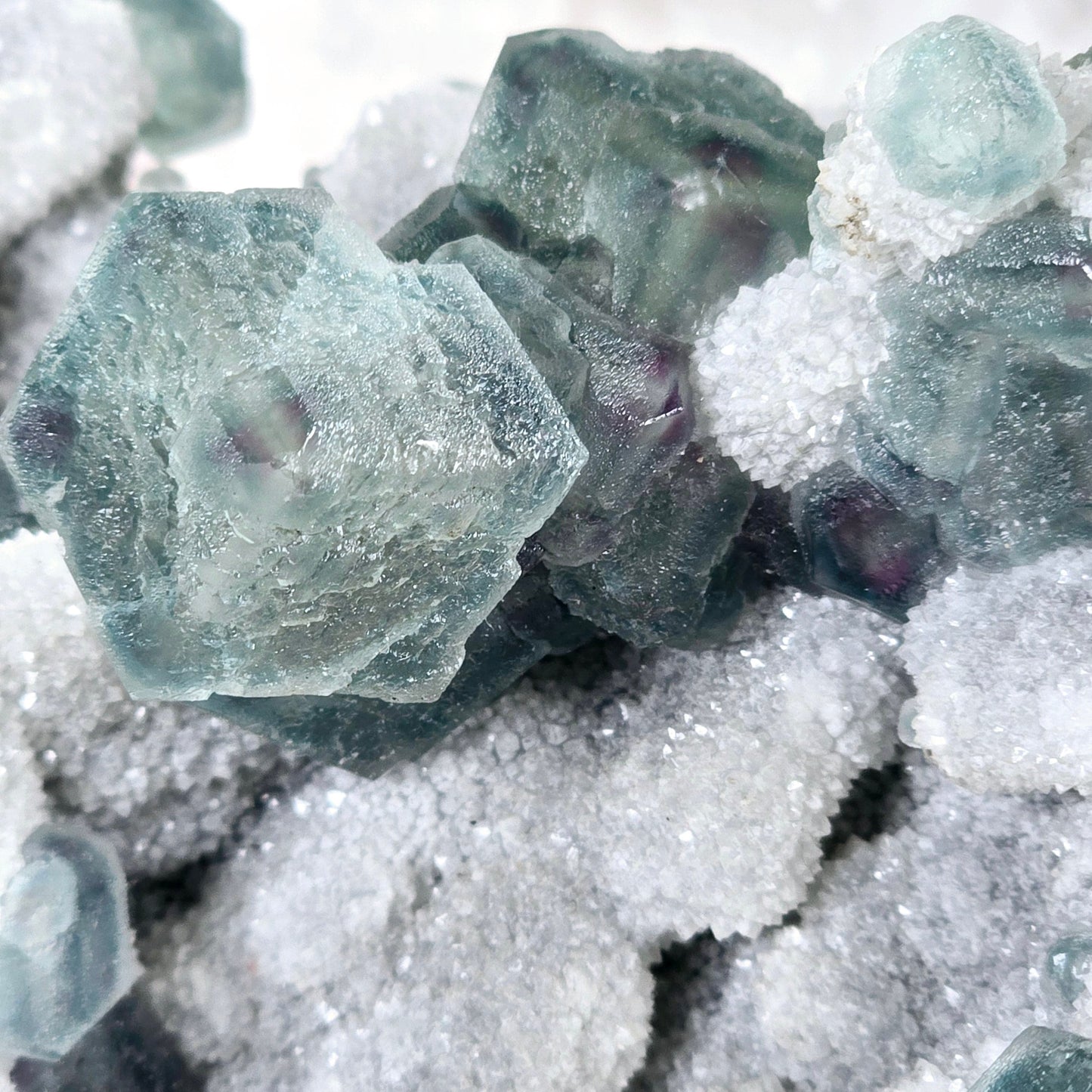 Cubic Green Fluorite on Crystal Quartz Matrix - Rare Find - One-of-a-Kind closeup for detail