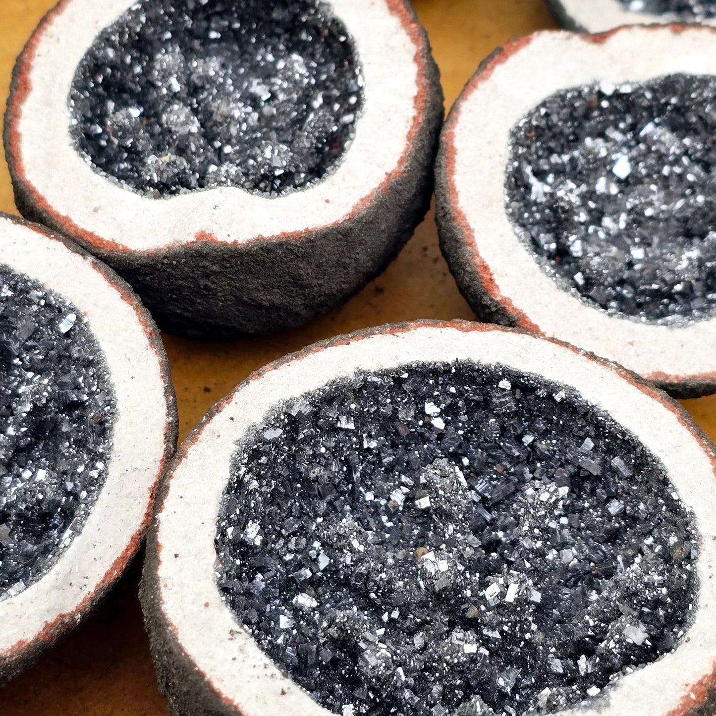 Galena Crystal Geode Pair from Morocco - Manmade closeup for detail