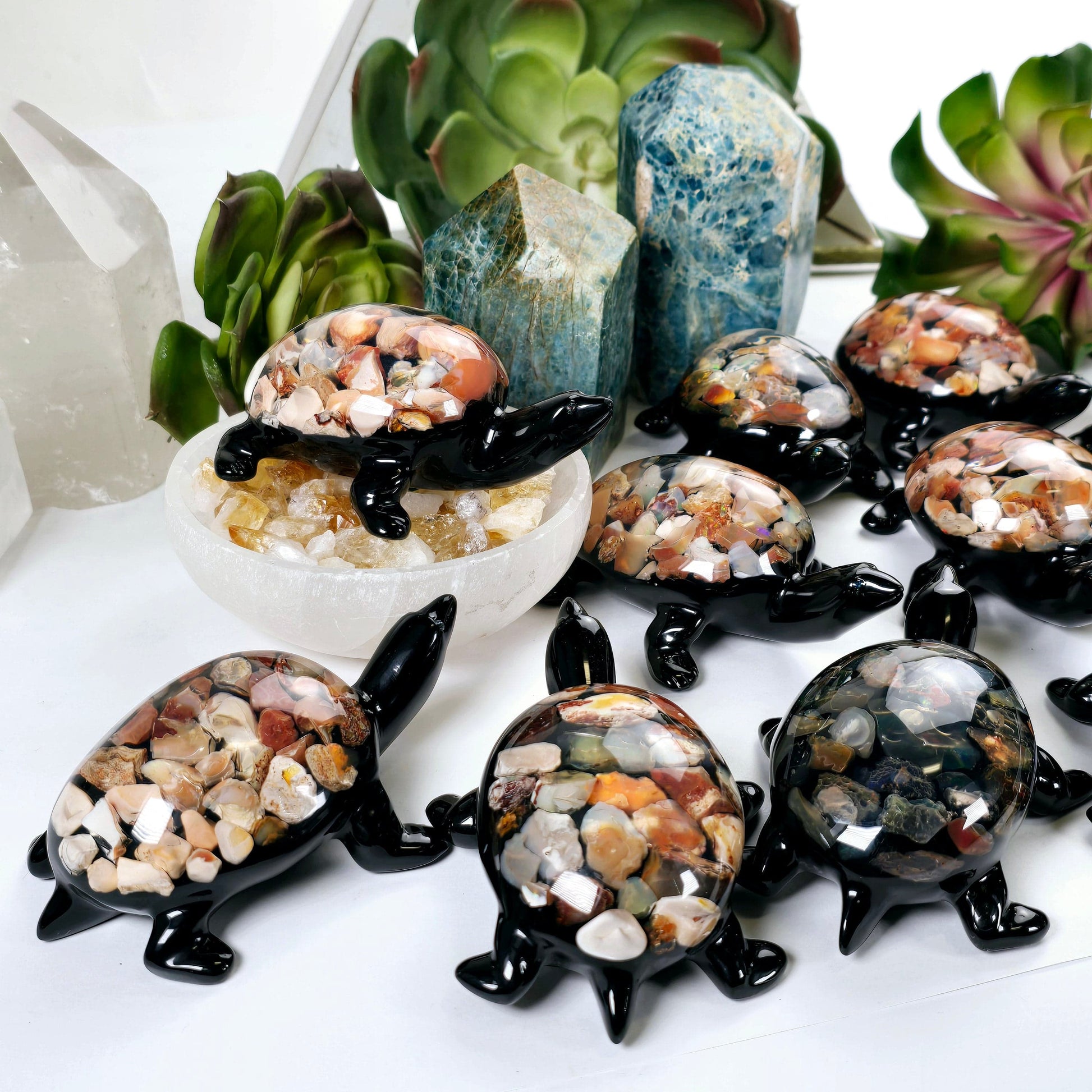 Opal Crystal and Resin Turtle - Small - You Choose side view