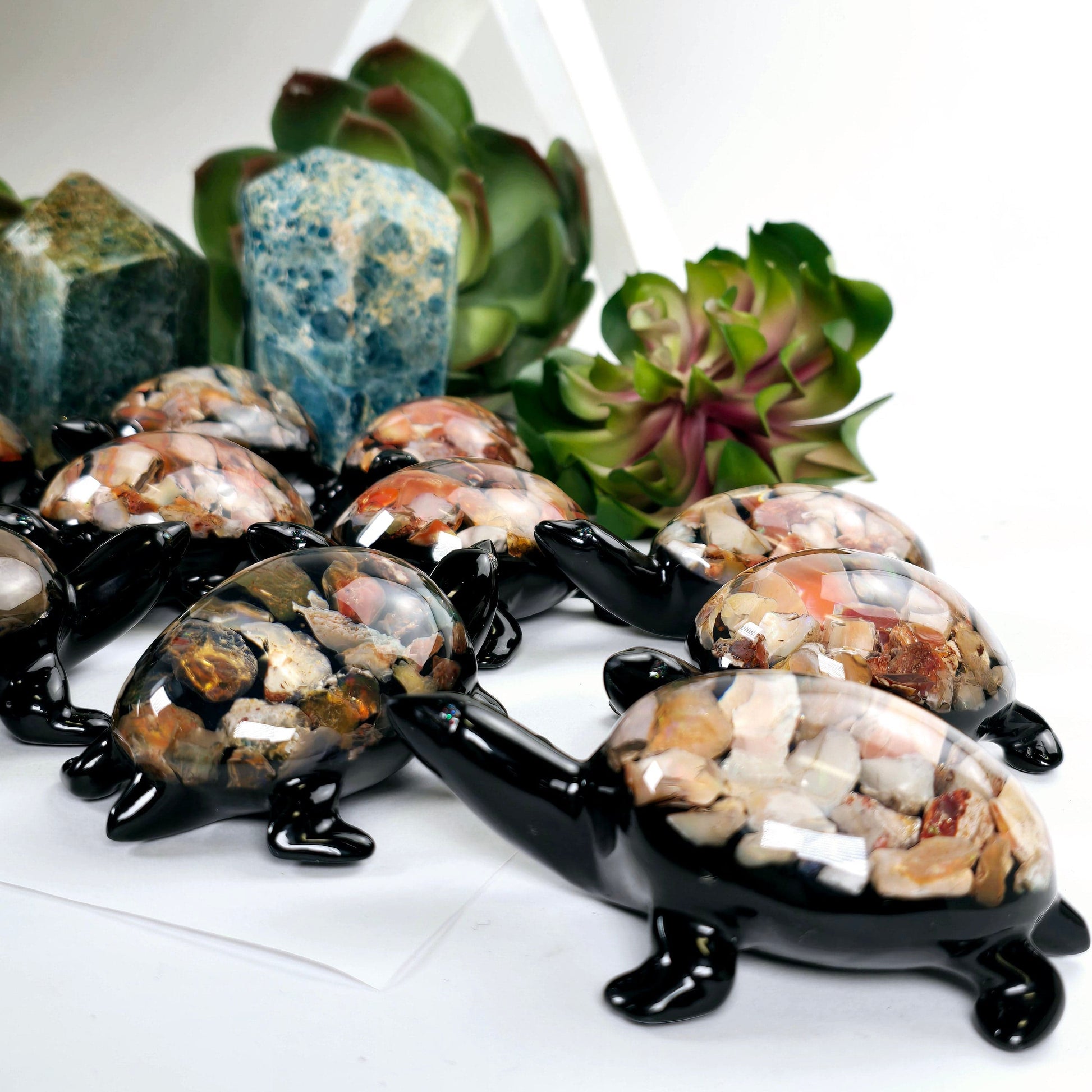 Opal Crystal and Resin Turtle - Small - You Choose side view closeup for detail