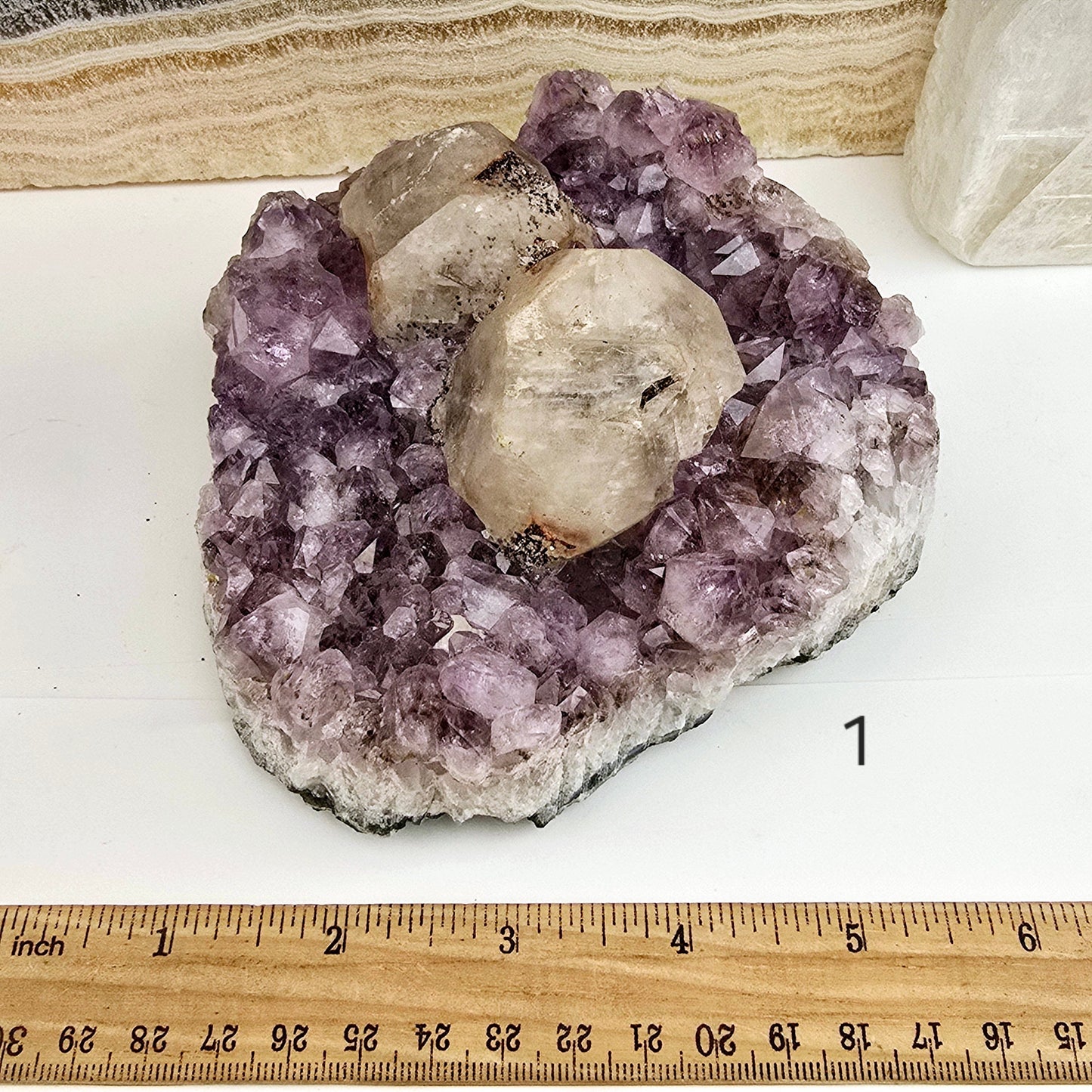 Amethyst with Calcite - Large Crystal Cluster - You Choose #1 variant 1 labeled with ruler for size reference