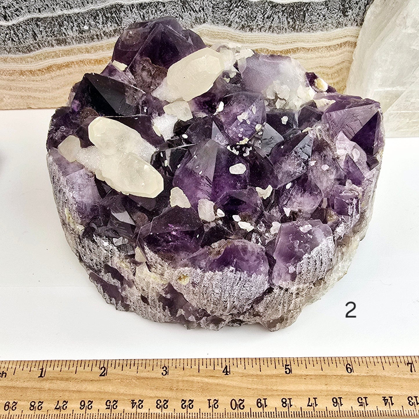 Amethyst with Calcite - Large Crystal Cluster - You Choose #1 variant 2 labeled with ruler for size reference