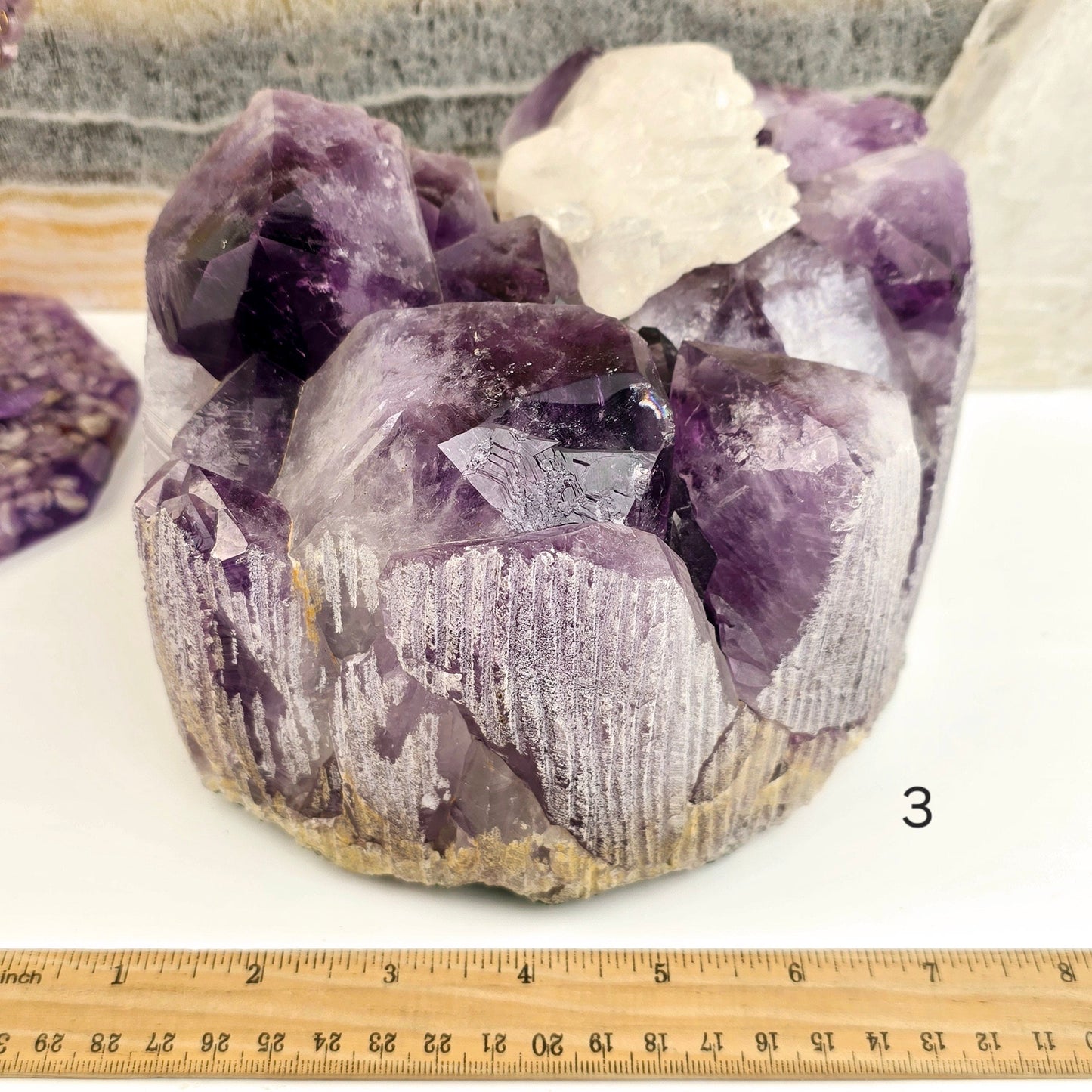 Amethyst with Calcite - Large Crystal Cluster - You Choose #1 variant 3 labeled with ruler for size reference
