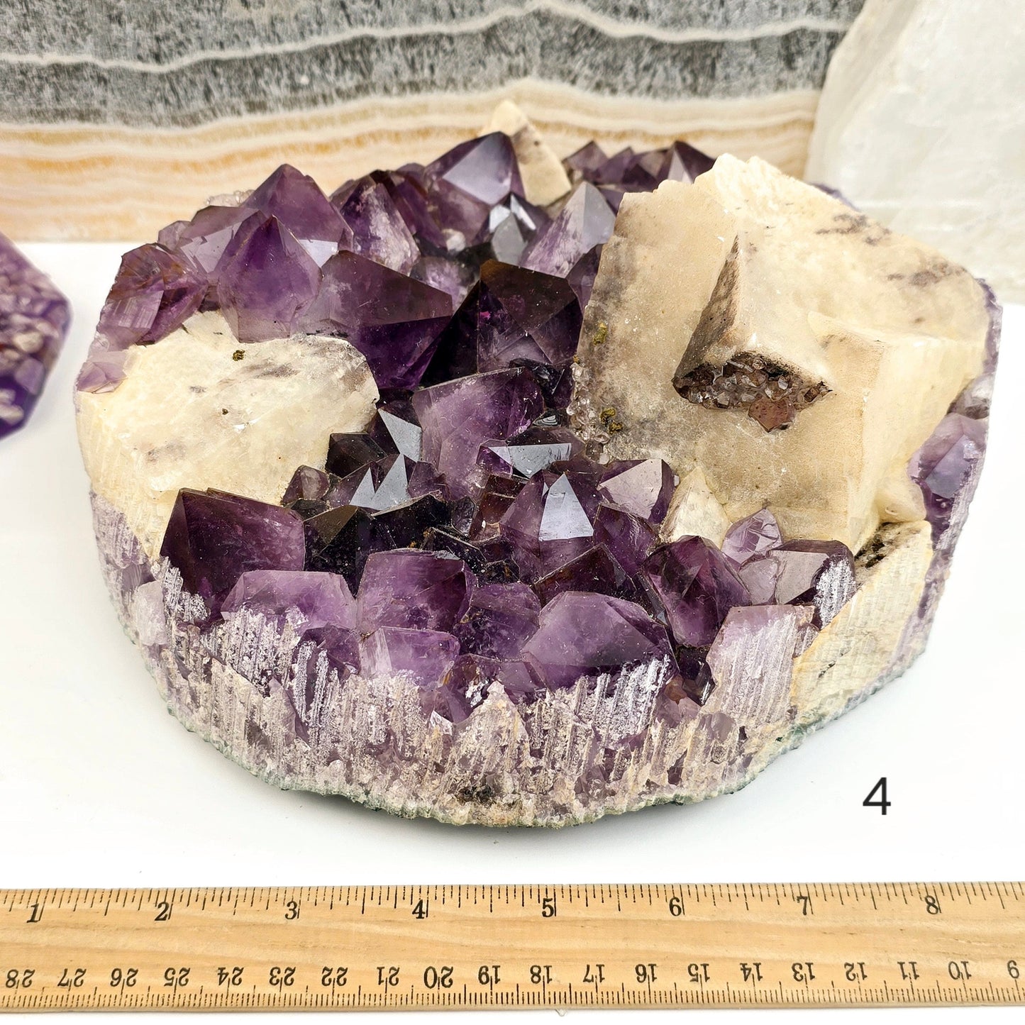Amethyst with Calcite - Large Crystal Cluster - You Choose #1 variant 4 labeled with ruler for size reference