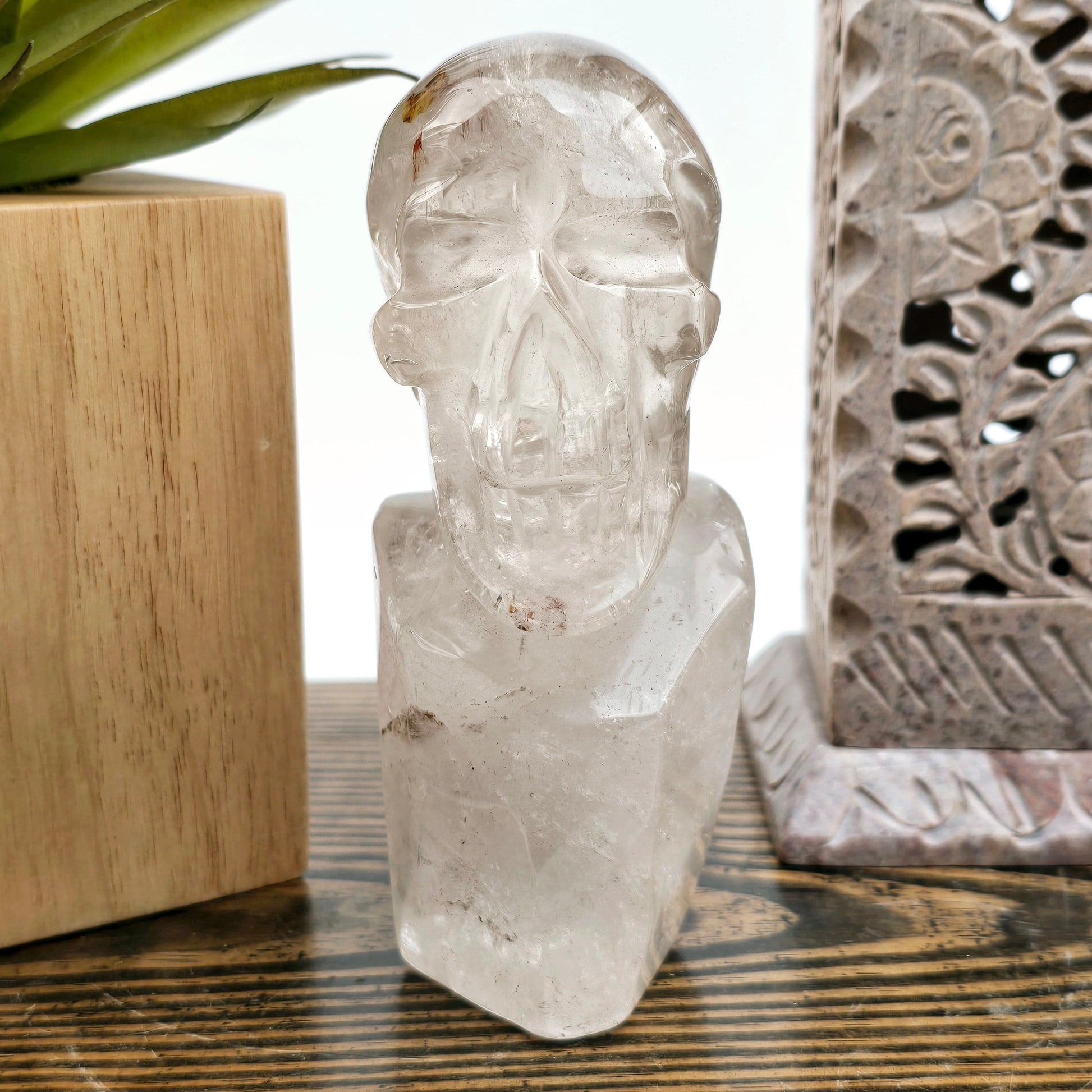 Crystal Quartz Skull Bust Sculpture - One-of-a-Kind front view