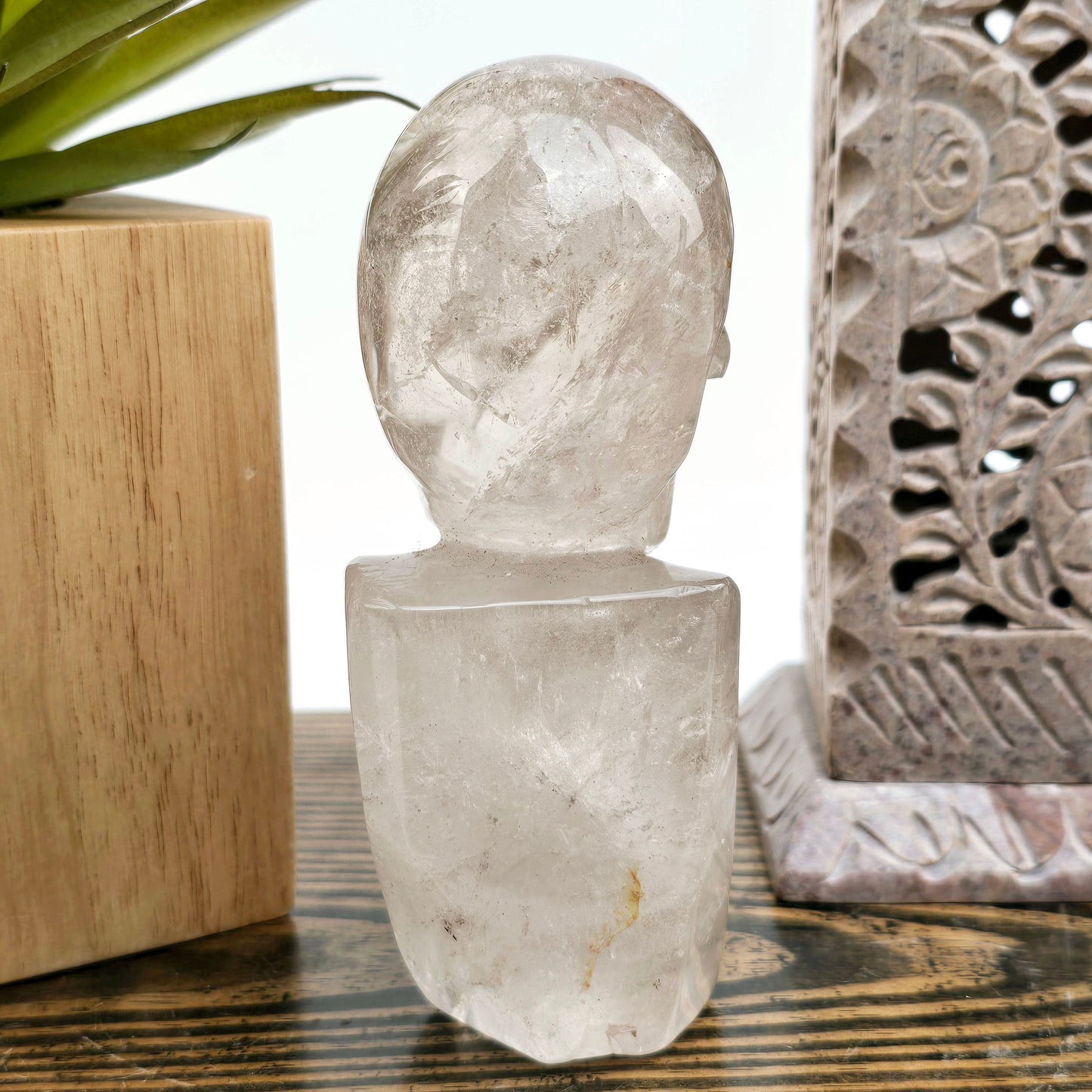 Crystal Quartz Skull Bust Sculpture - One-of-a-Kind back view